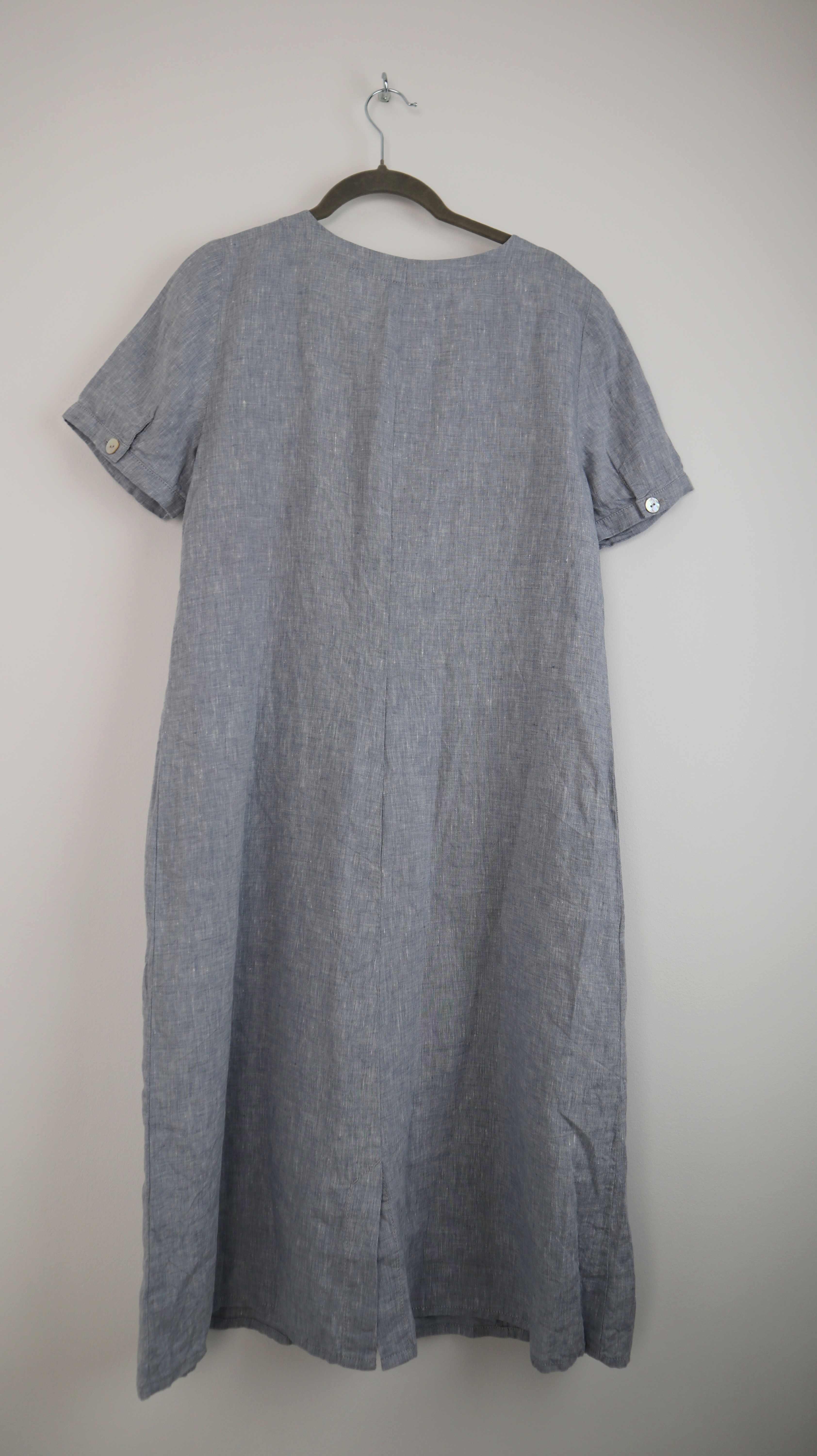 Deerberg Leinenkleid blau geknöpft 36 S Leinen Hellblau