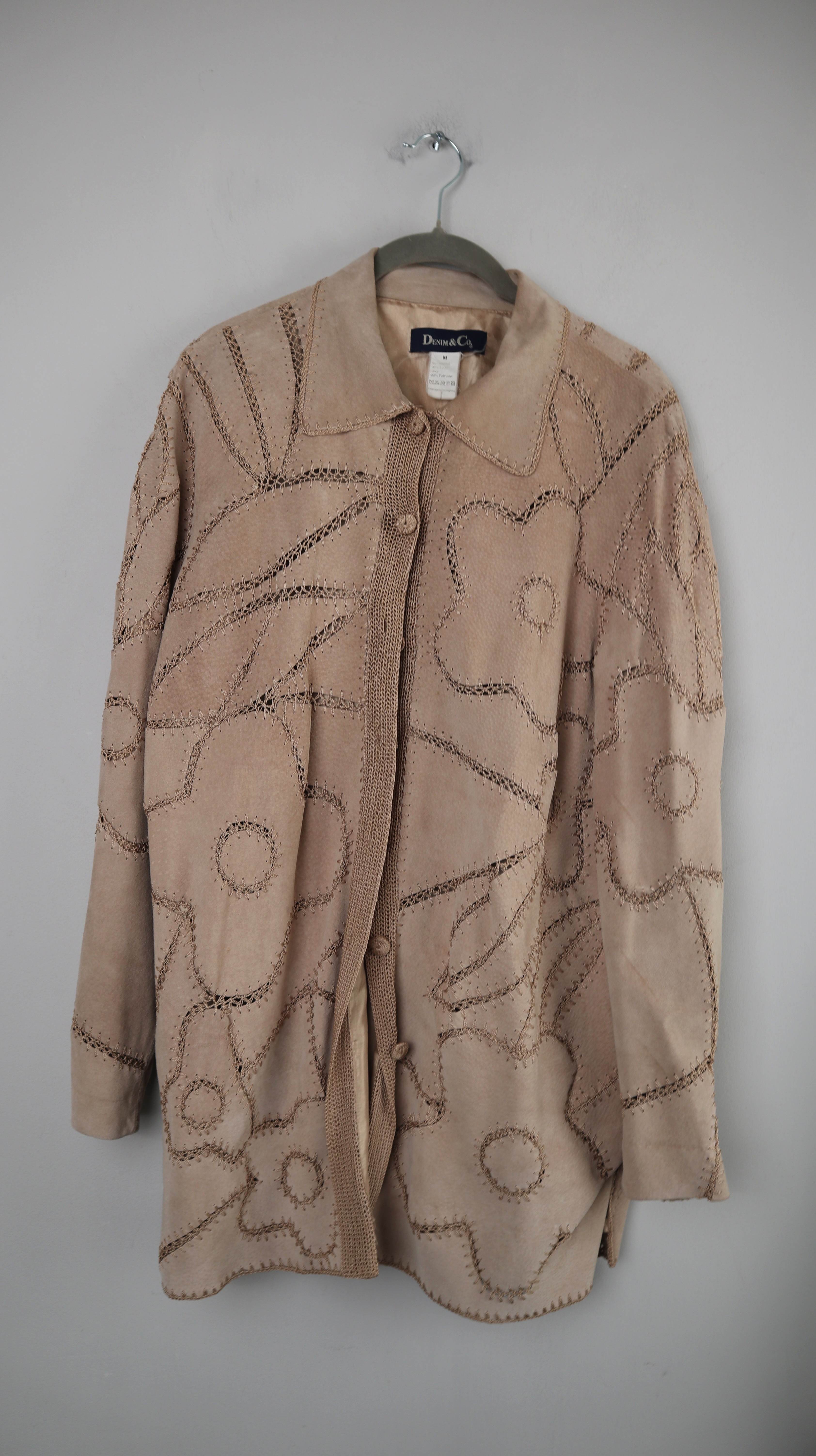 Denim & Co Hemd Lederhemd Beige 38 M true Vintage Leder Bluse