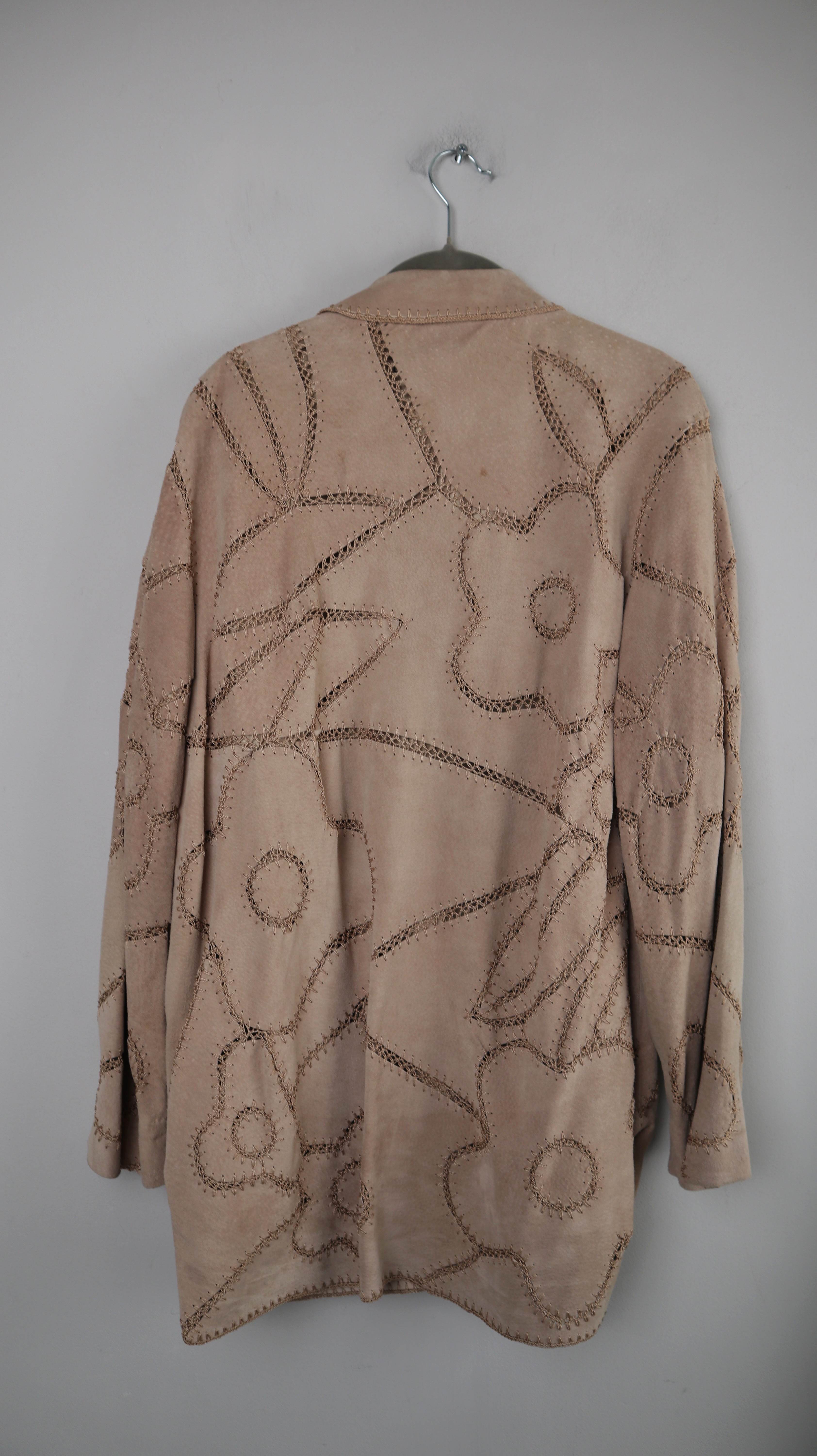 Denim & Co Hemd Lederhemd Beige 38 M true Vintage Leder Bluse