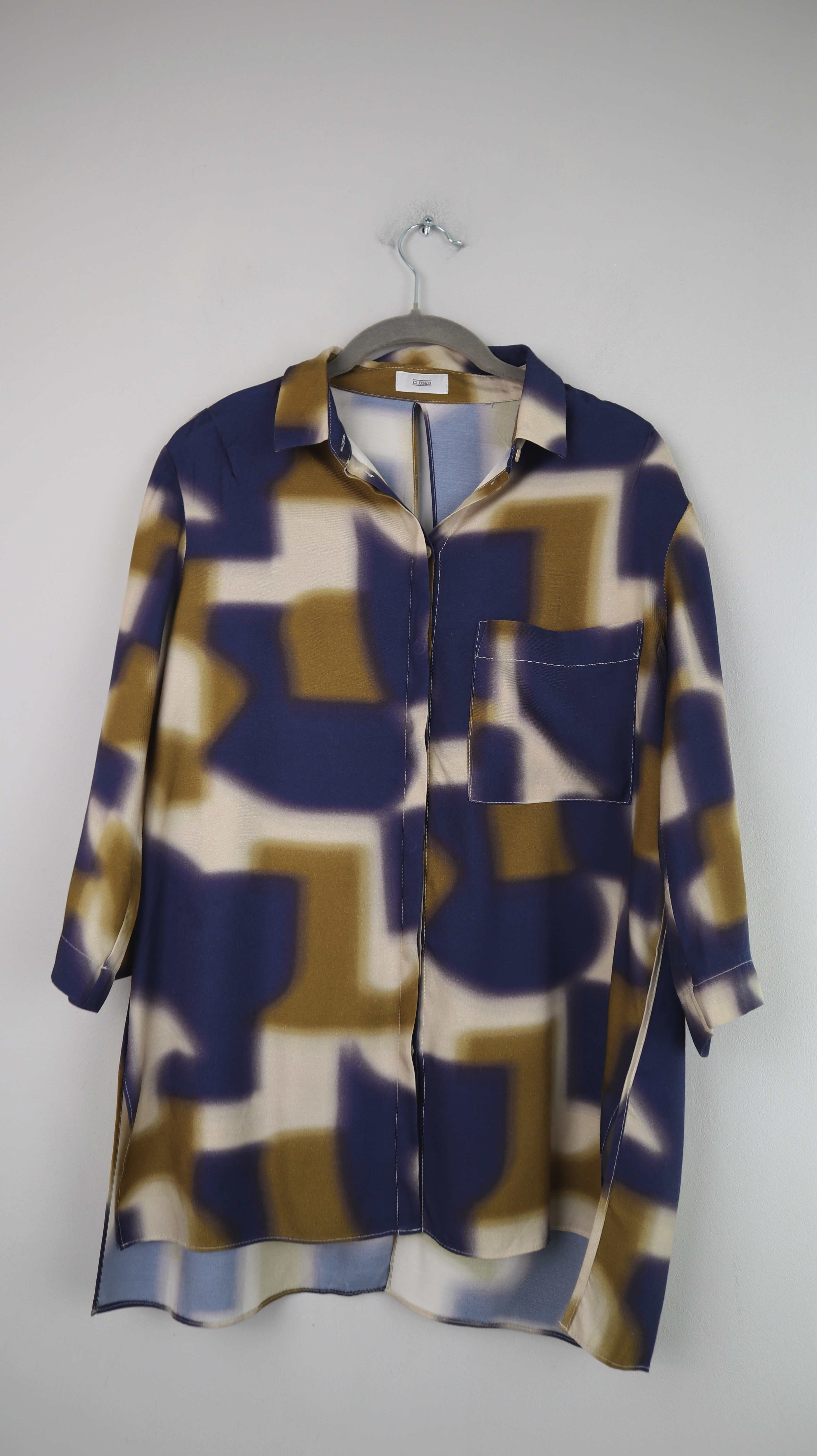 Closed Set Anzug Bluse Rock Blau Khaki geometrisch 38 M