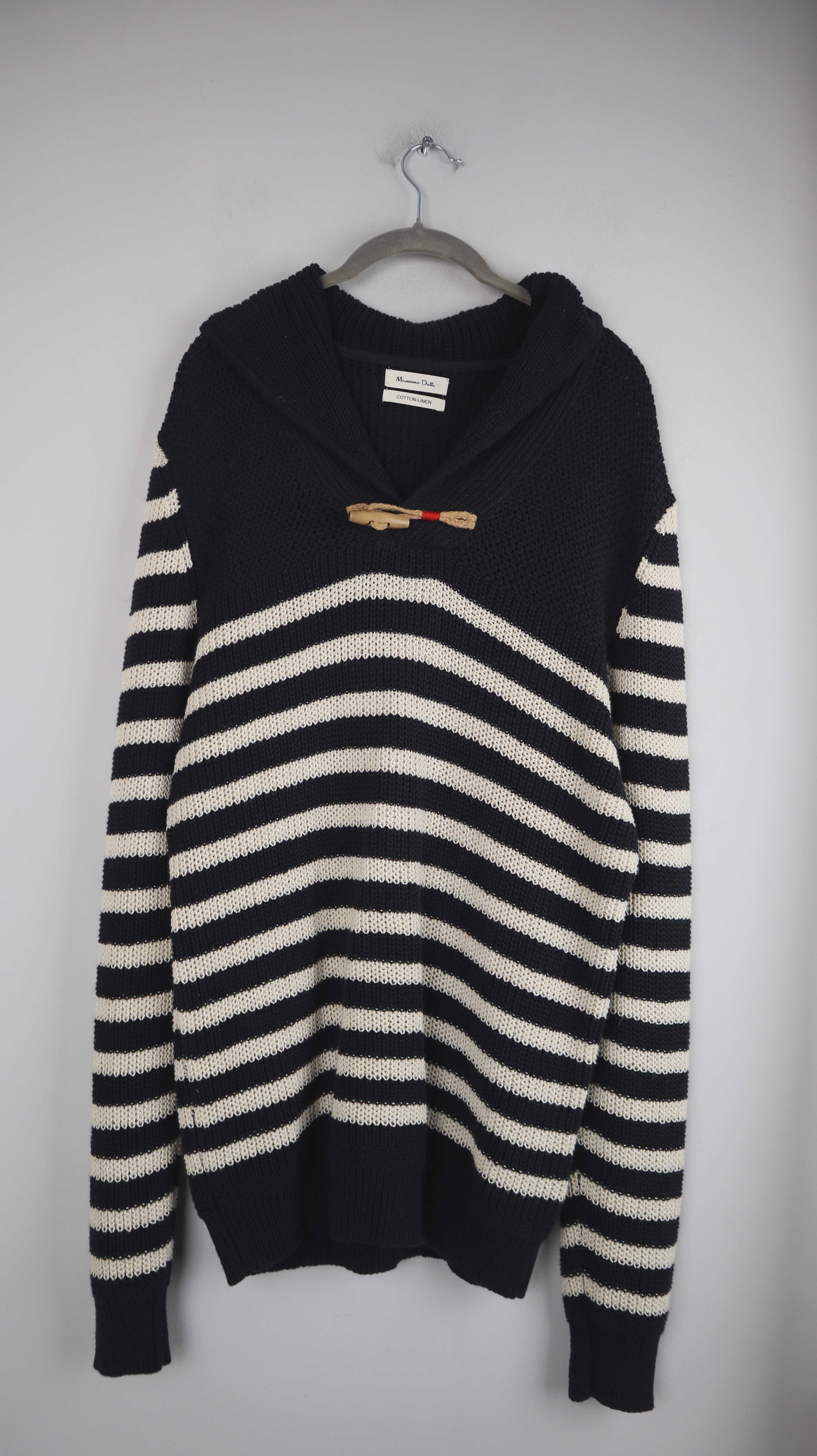 Massimo Dutti Pullover Hoodie Blau weiß gestreift 44 XXL