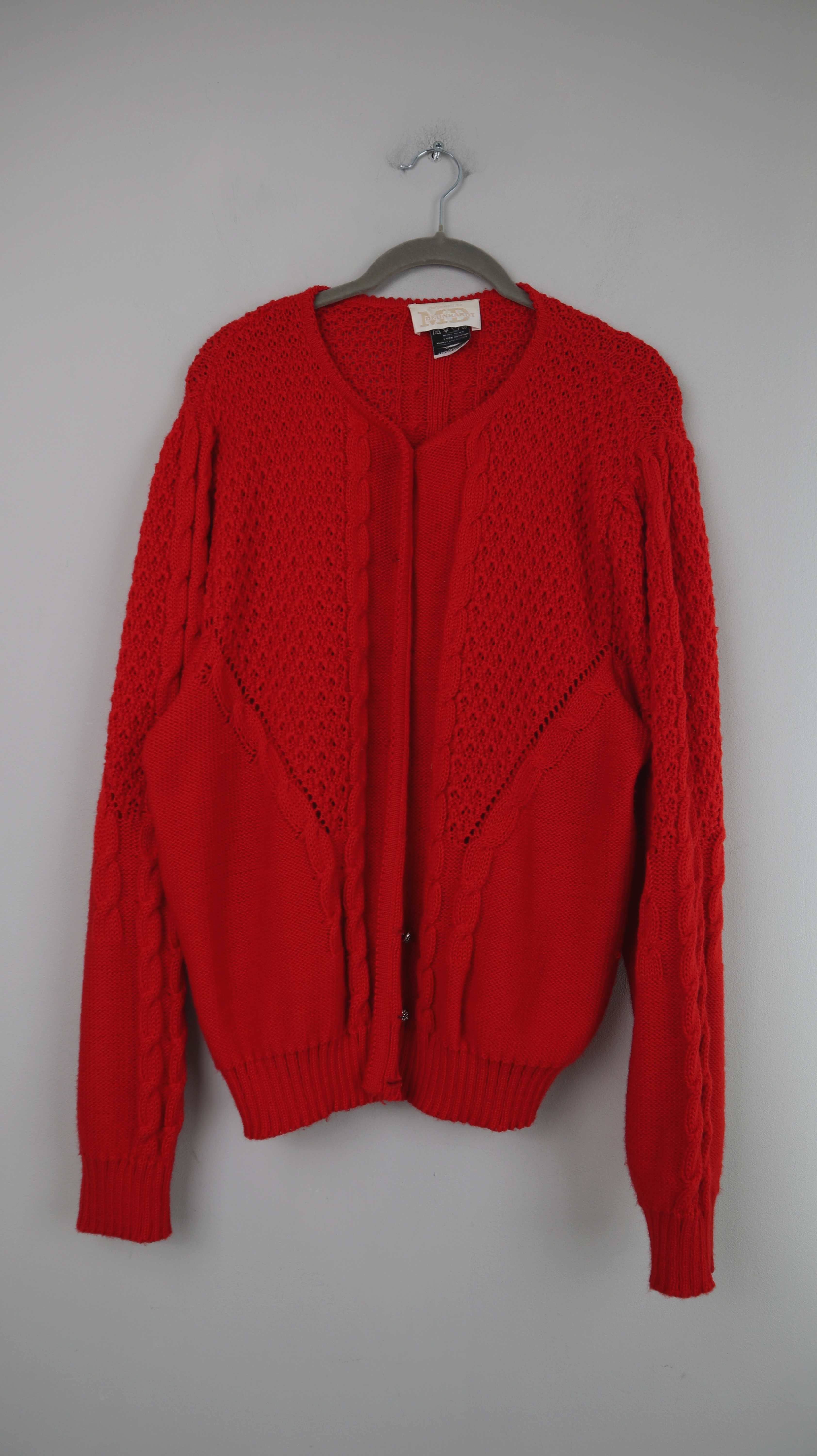 Dehnhardt Strickjacke rot gestrickt Zopfmuster 38 M Oktoberfest Wiesn Cardigan