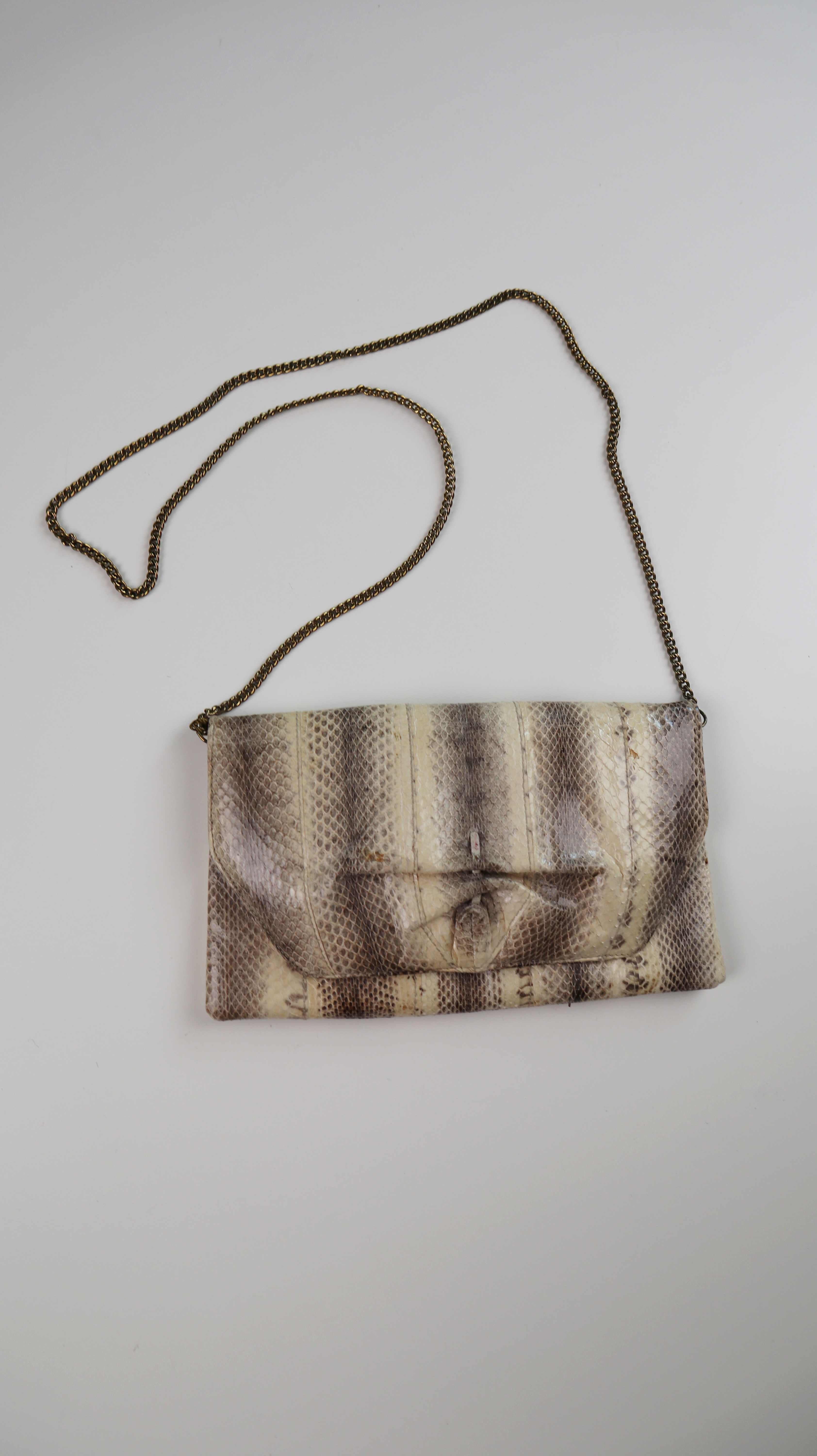 Tasche Vintage Umhängetasche braun Kette Beige gestreift Klein Abendtasche