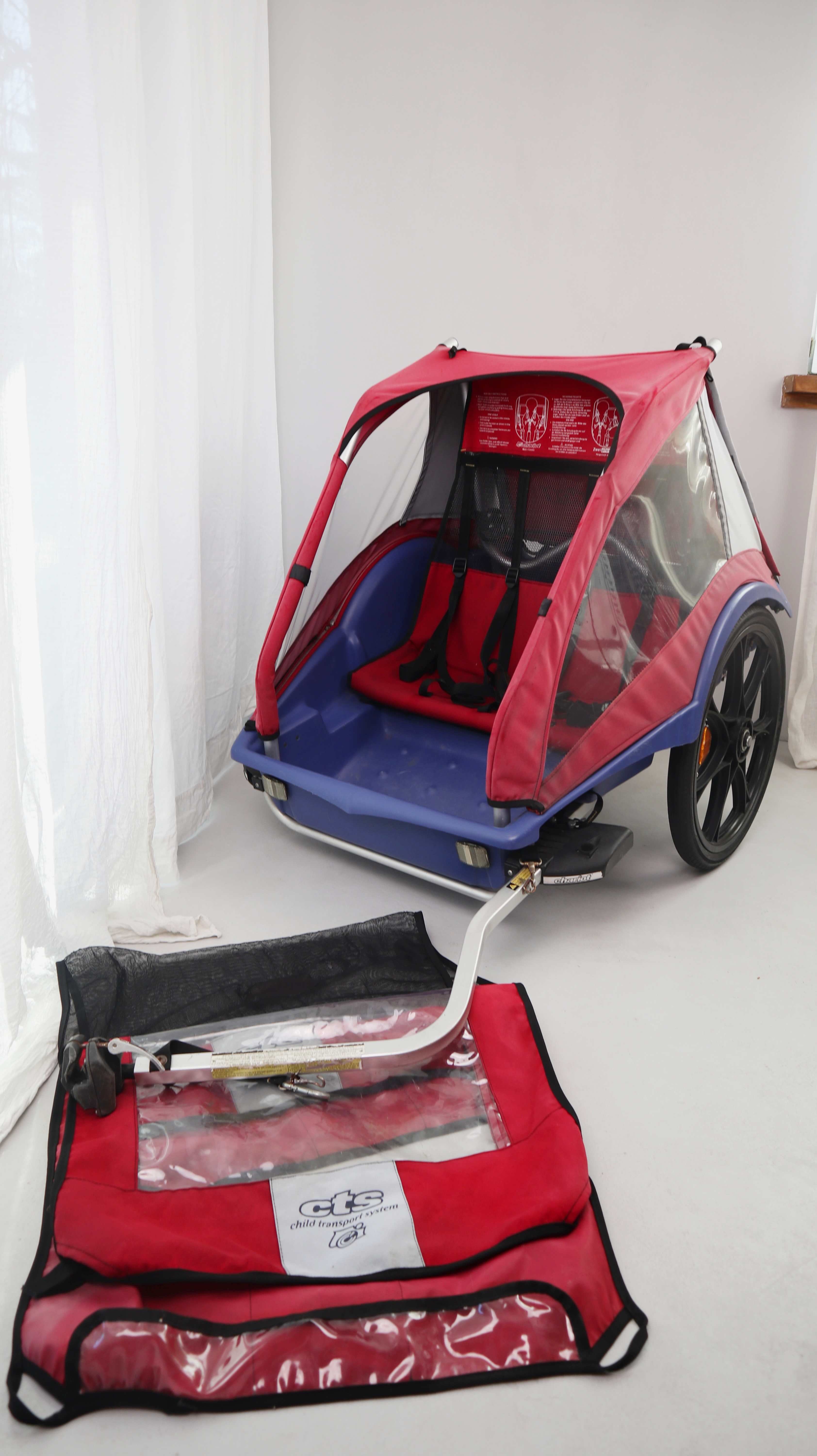Fahrradanhänger Kinder CTS Zweiersitz Anhänger Child transport system rot blau