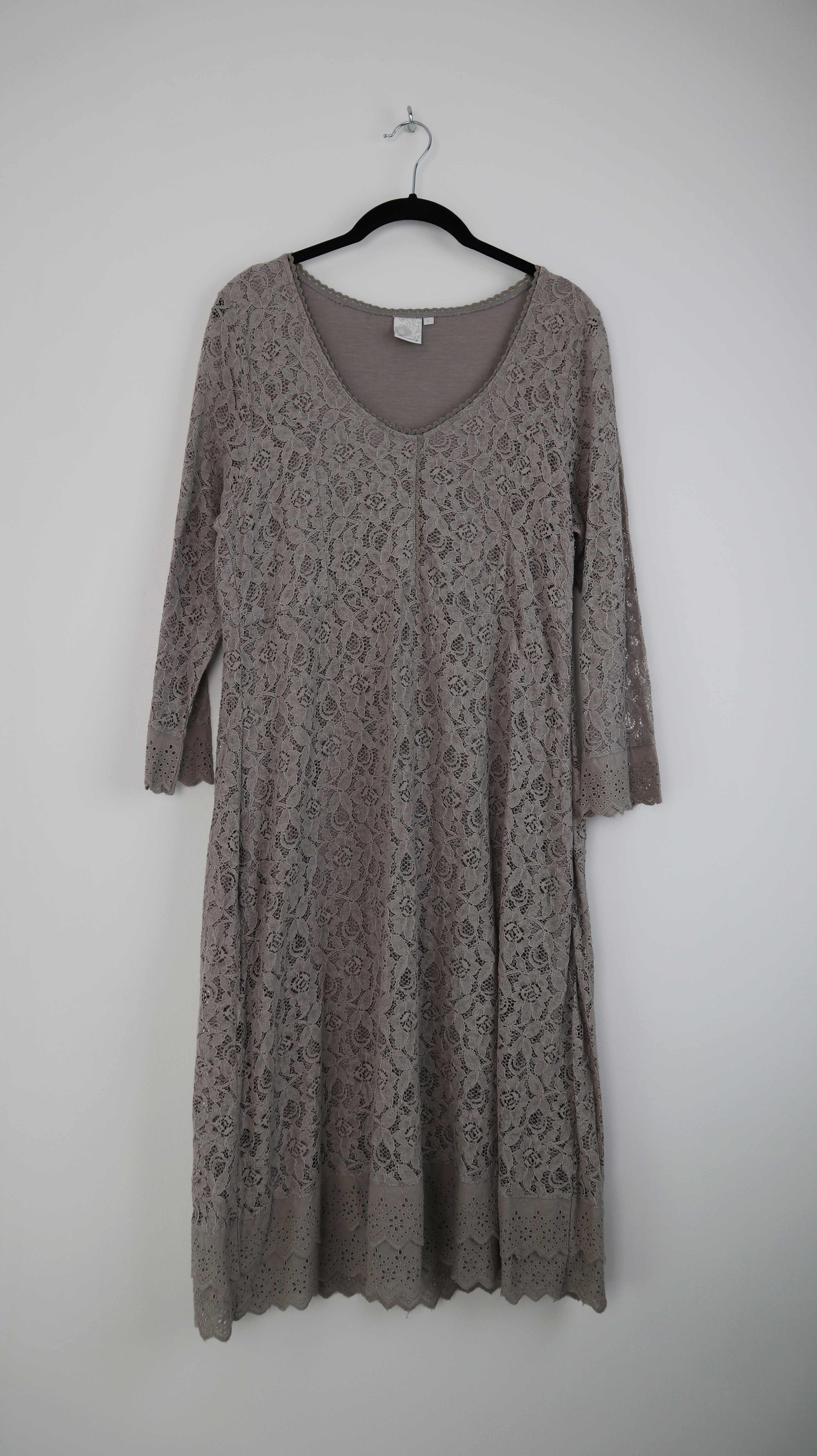 Deerberg Kleid Beige Spitze Midi Midikleid 40 L Spitzenkleid