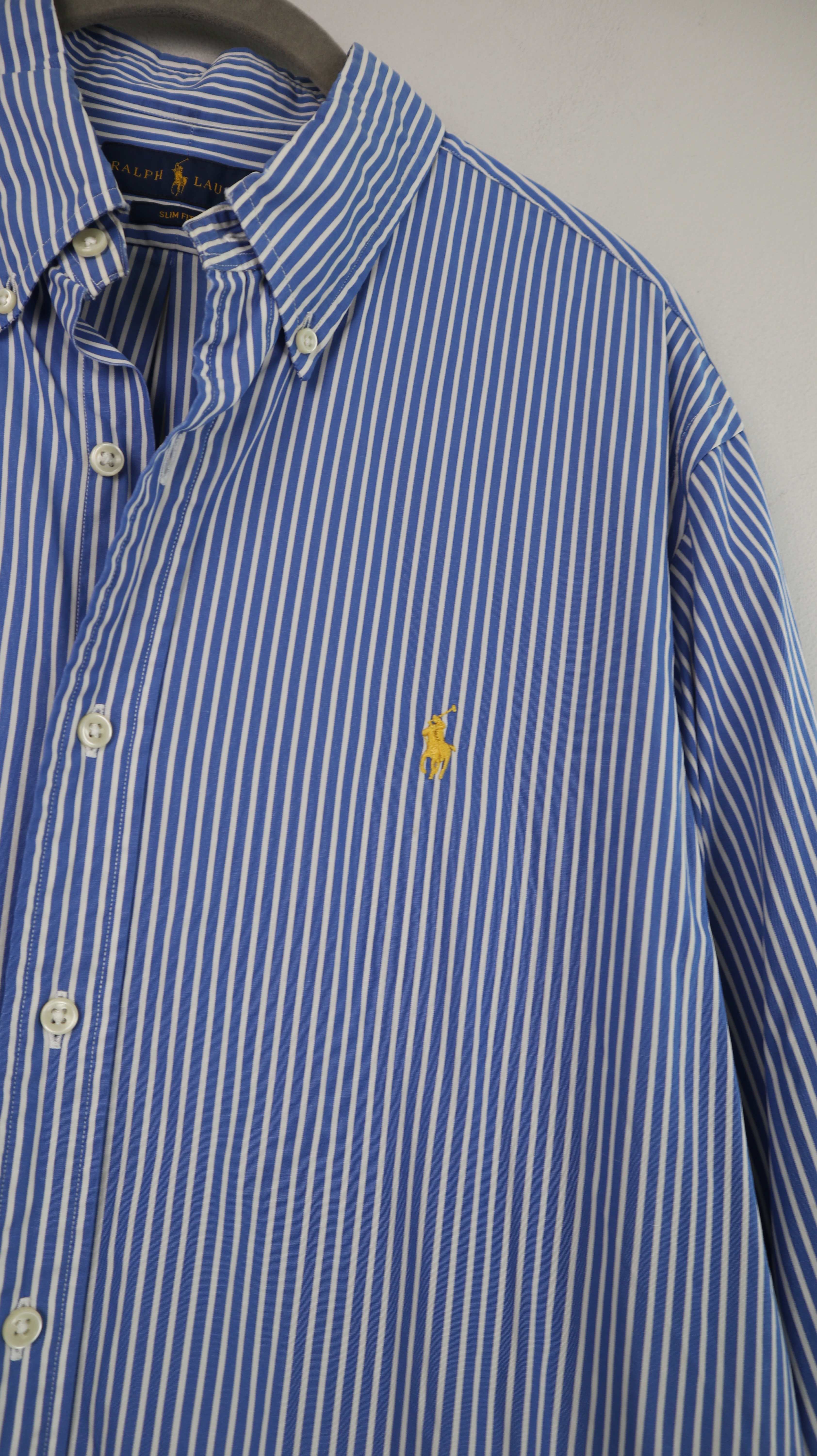 Ralph Lauren Hemd blau weiß gestreift L slim fit Shirt Oberteil