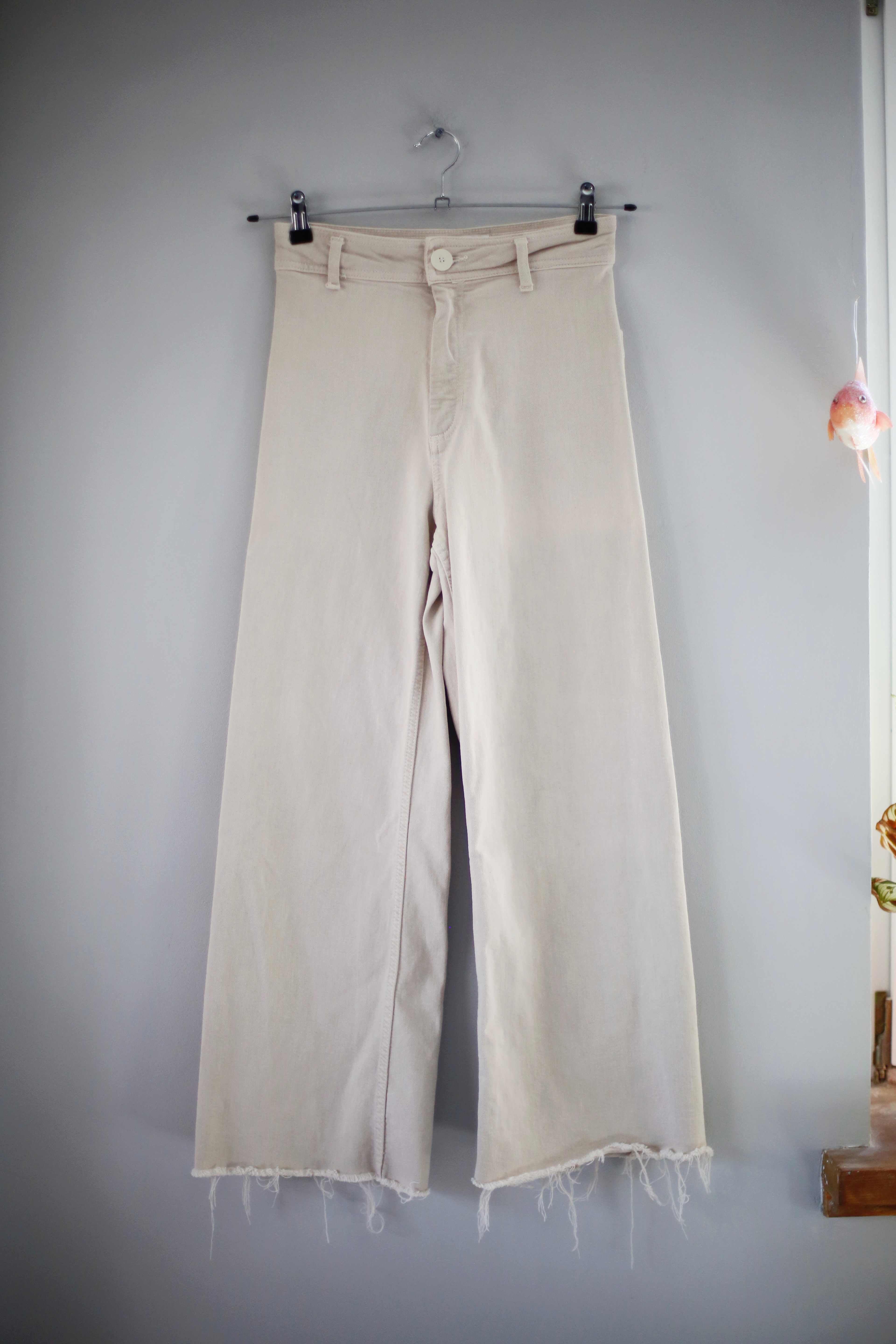 Zara Hose Creme Schlaghose high waist 36 S marine straight flared Beige