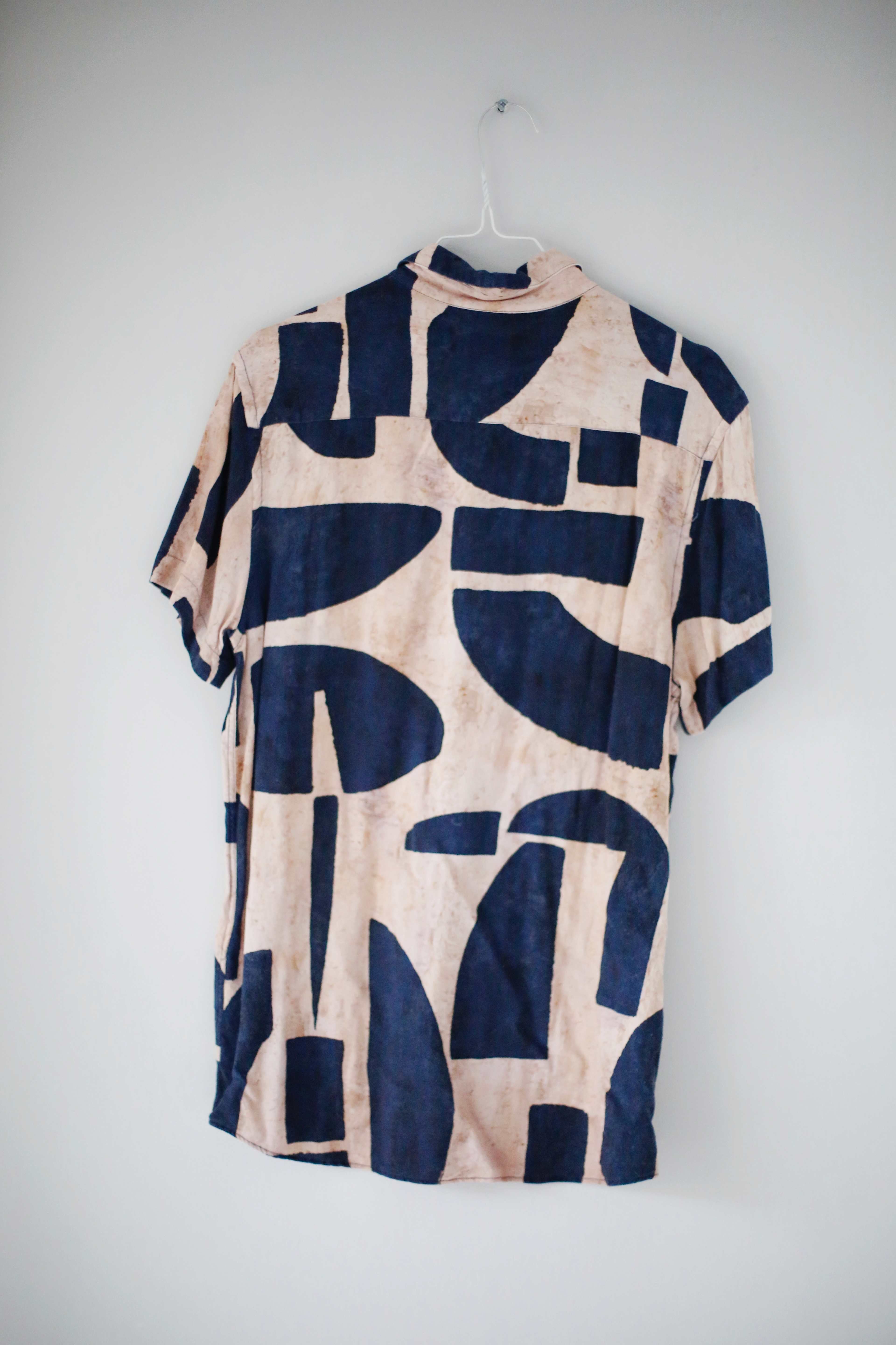 Zara Hemd print bunt gedruckt blau grafisch Muster M Shirt kurzarm