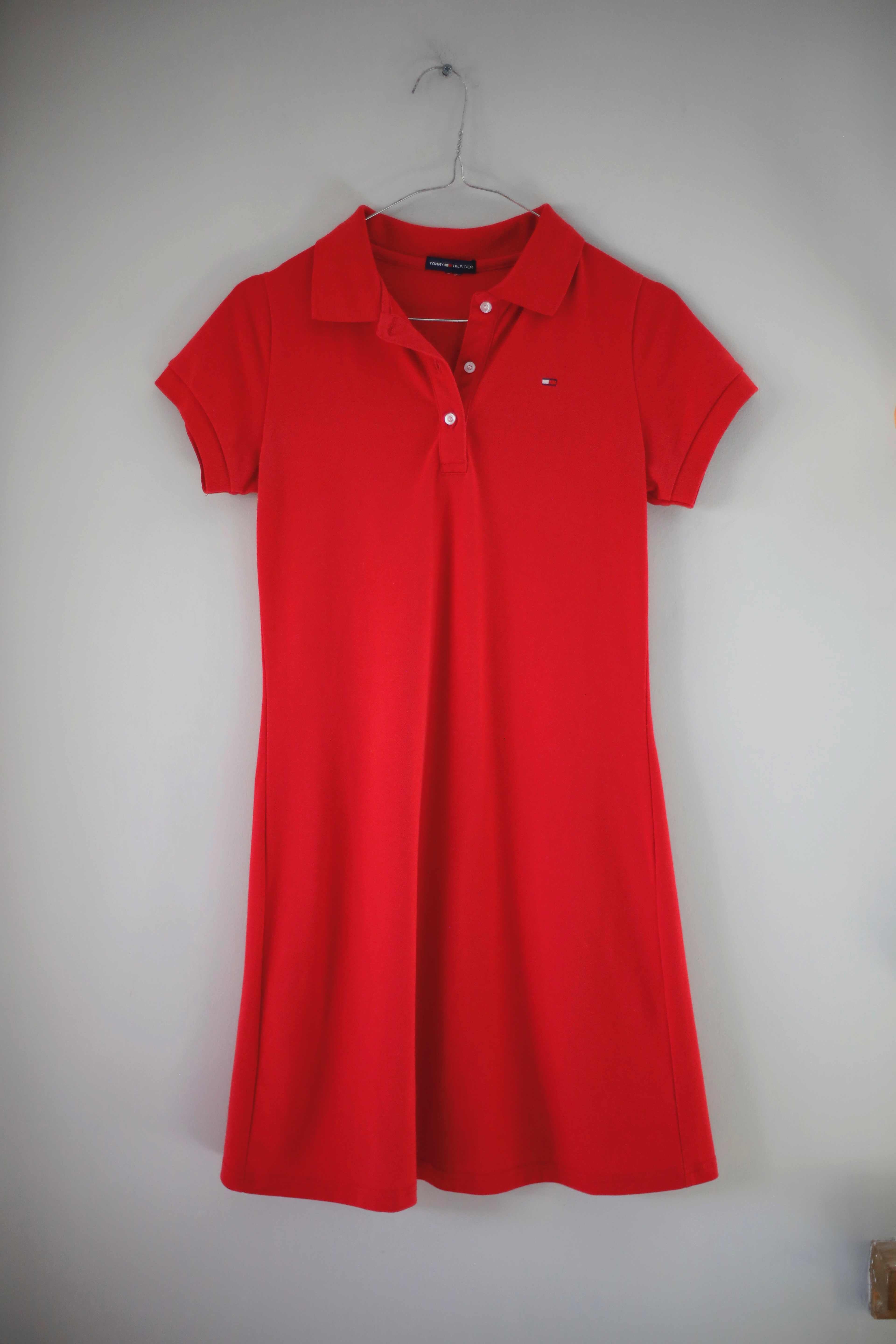 Tommy Hilfiger Kleid rot basic Polo Polokleid 38 M einfarbig Midi Midikleid