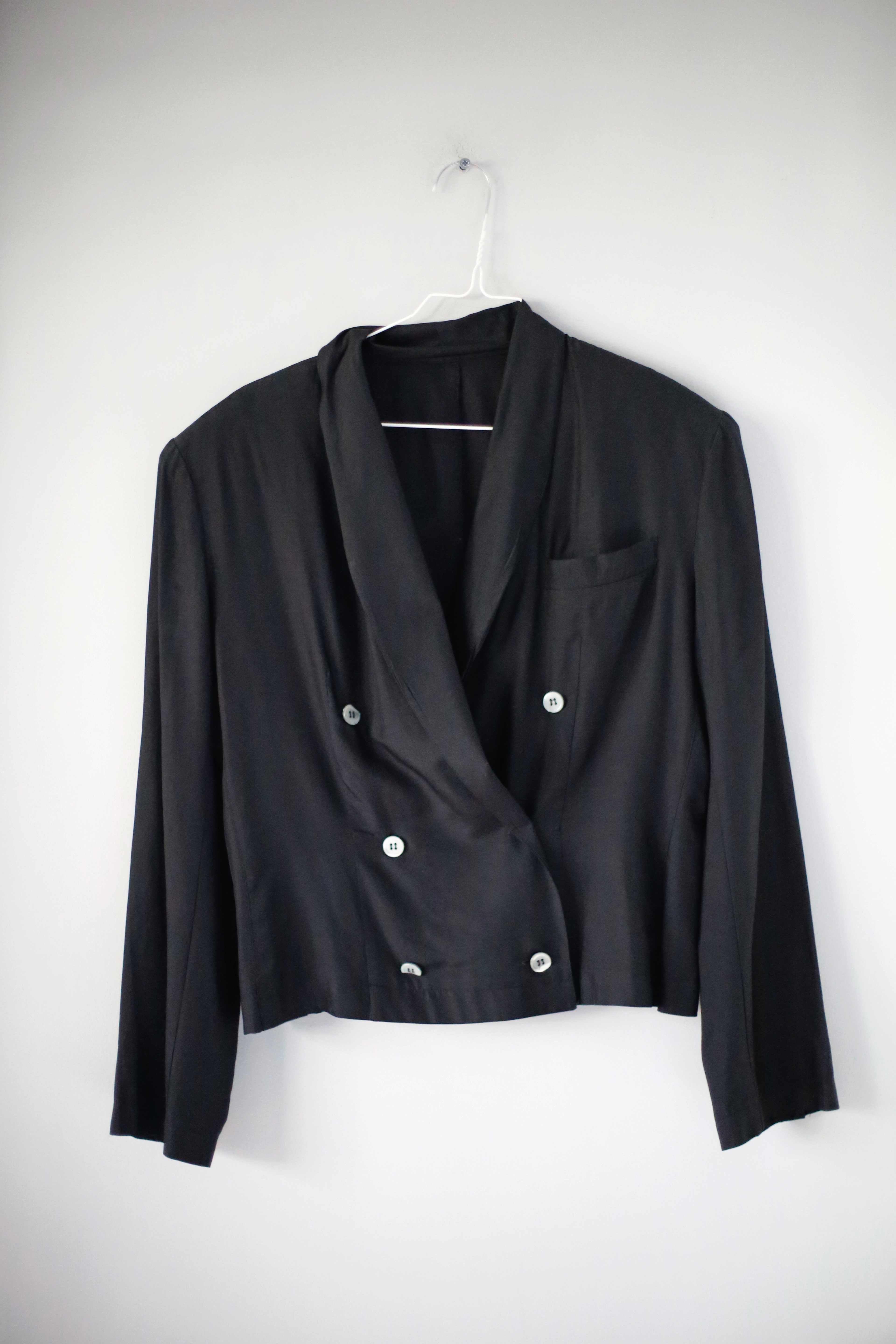 Blazer Seidenblazer true Vintage Schwarz 80s Schulterpolster