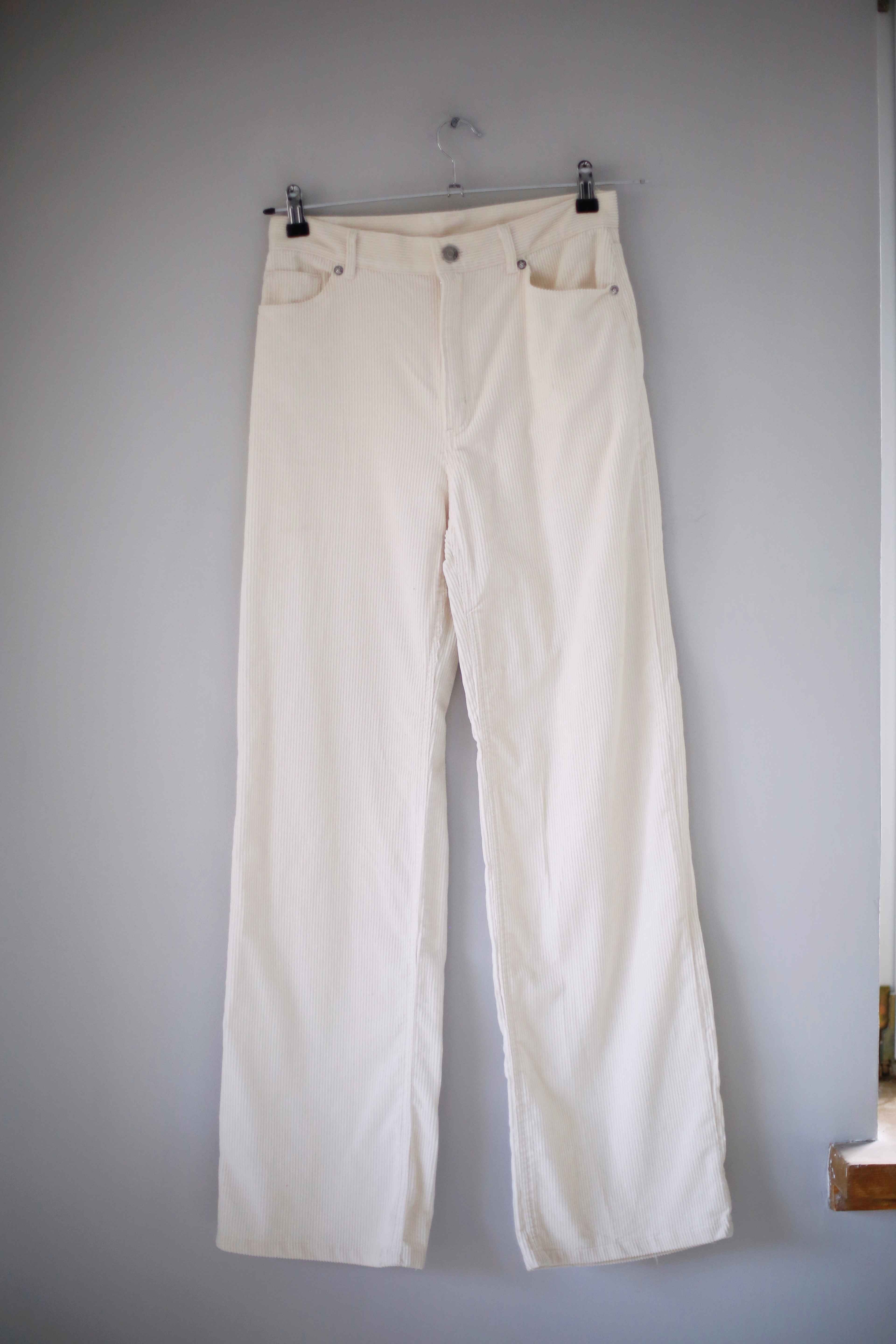 Monki Cordhose Creme Beige Cord straight leg 36 S Weiß Weiss