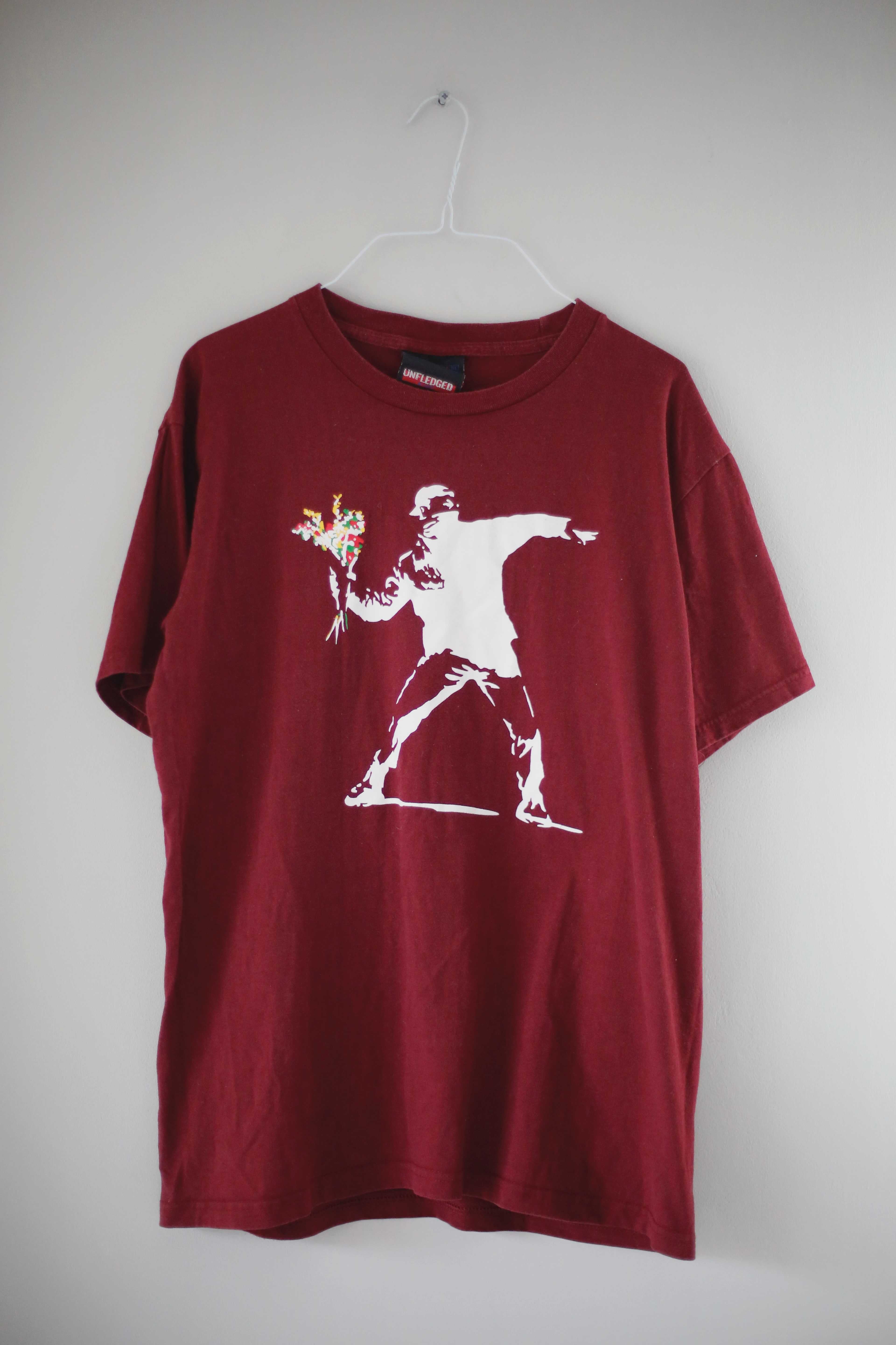 Banksy Shirt rot dunkelrot print unfledged L weinrot Bordeaux