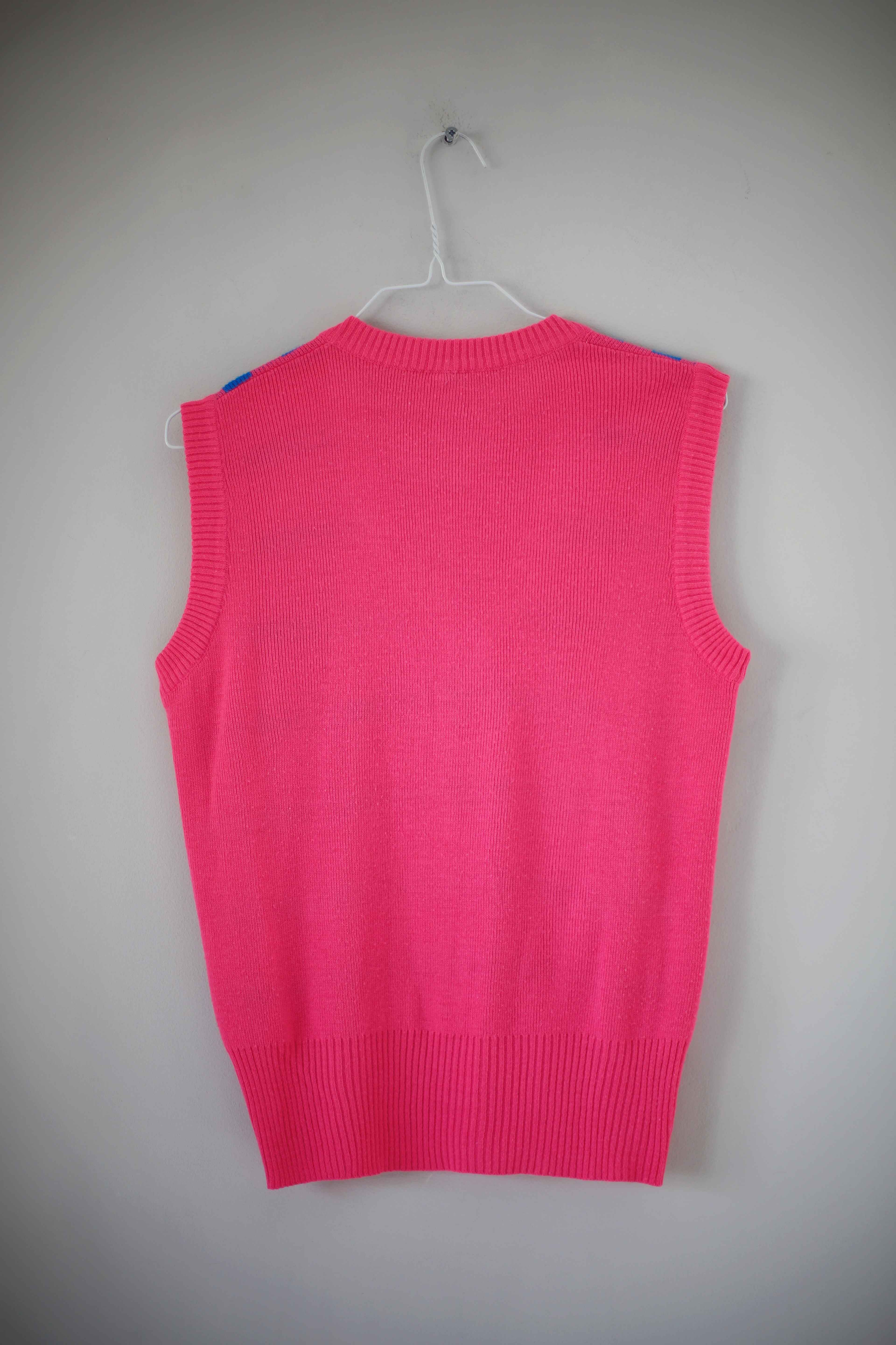 Weste Cardigan true Vintage Pink Blau Muster Retro gestrickt 38 M