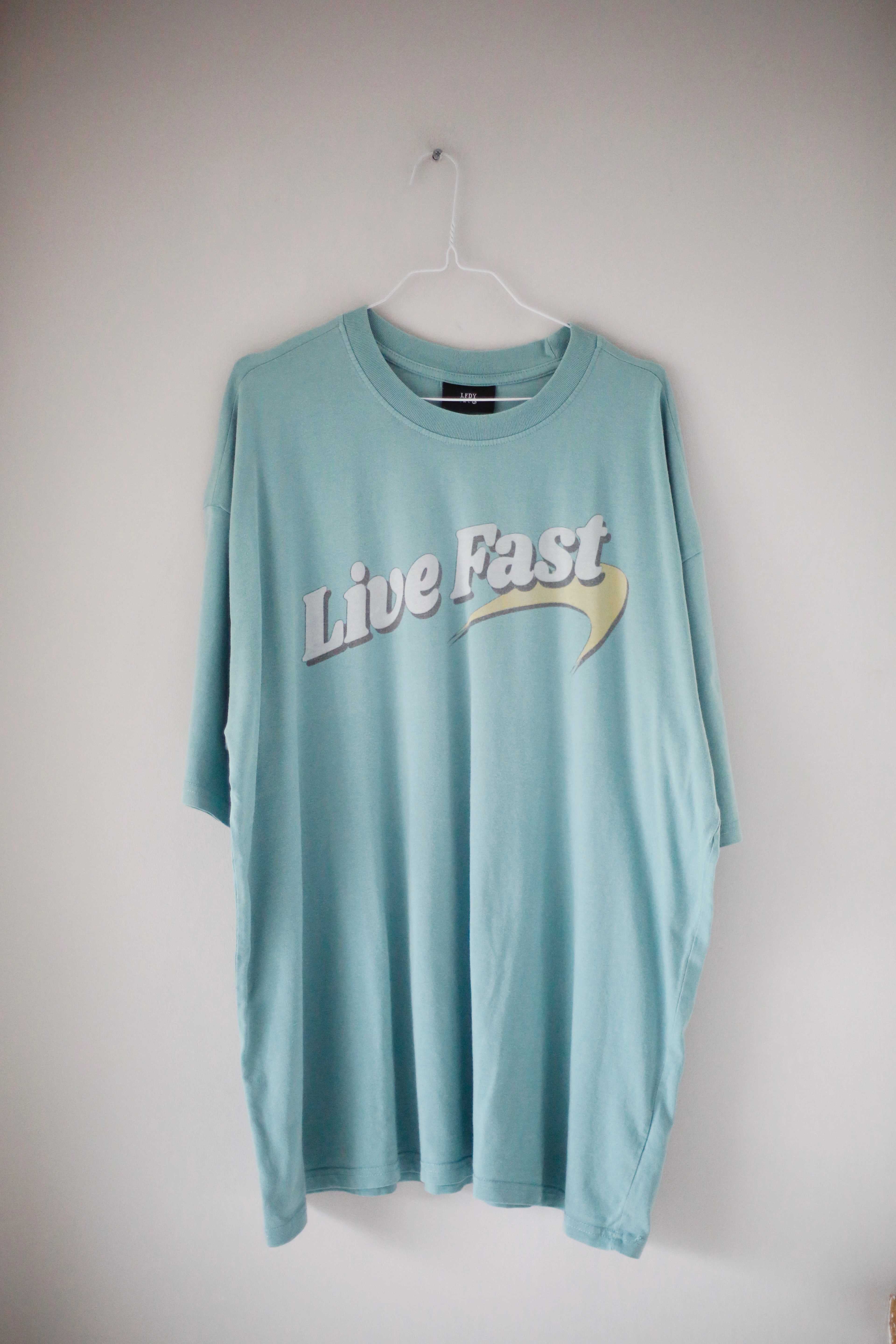 LFDY Live Fast Shirt XL Türkis Blau T-Shirt oversized Oberteil bedruckt