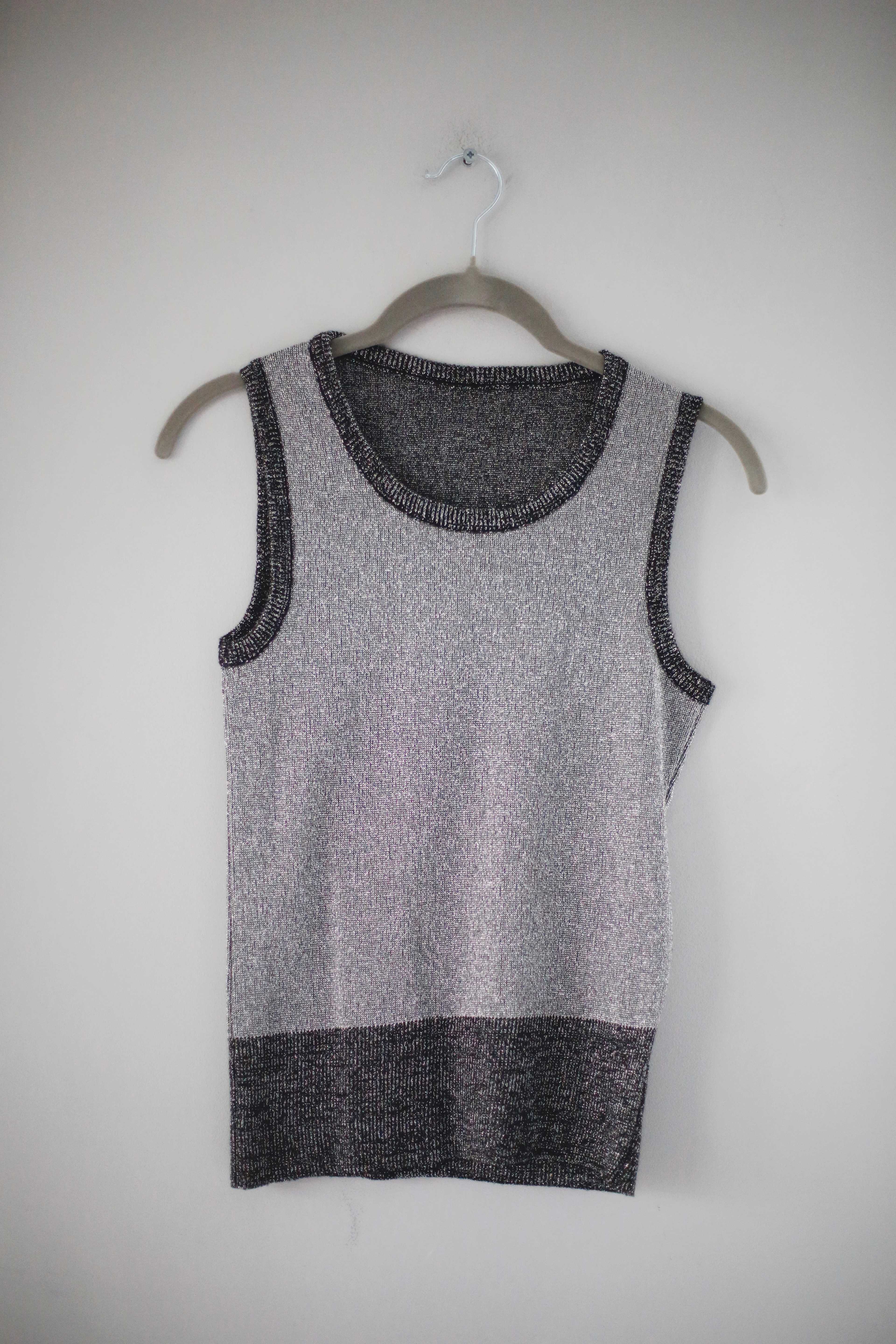 True Vintage Top Silber Grau 36 S basic Tanktop Silberfäden 70er