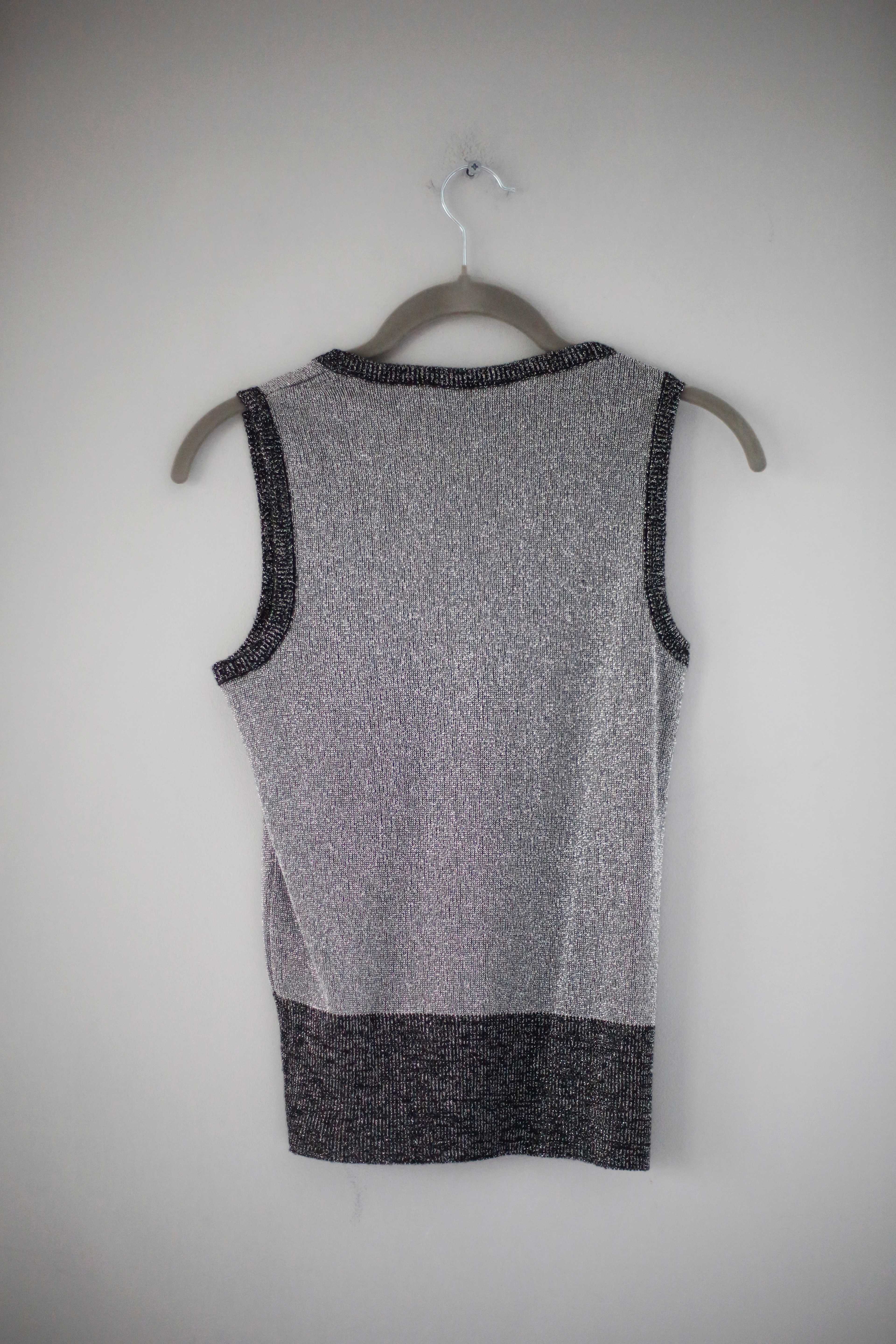 True Vintage Top Silber Grau 36 S basic Tanktop Silberfäden 70er