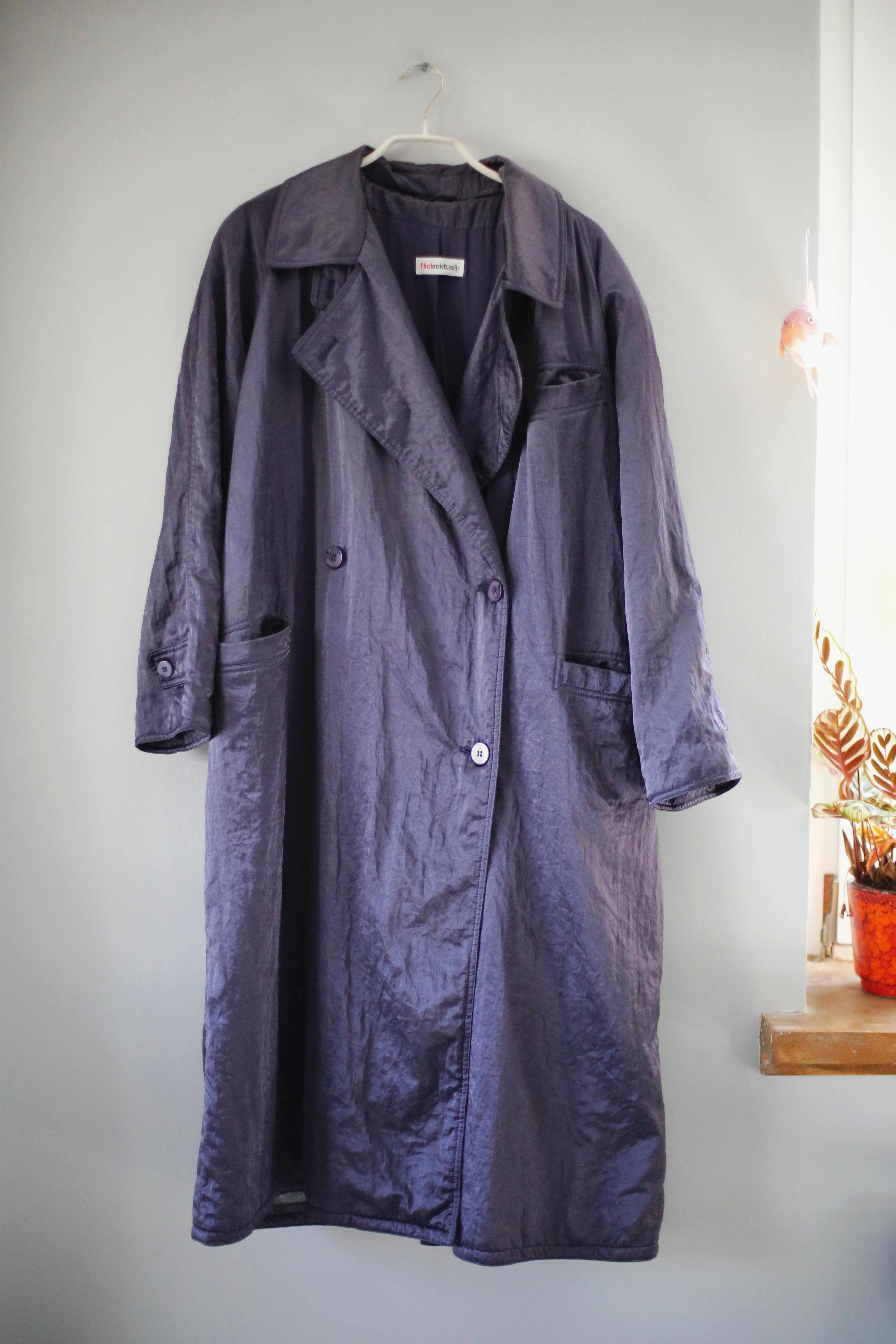 True Vintage Mantel Jacke Trenchcoat Lila Lang oversized 38 M 40 L Flickaktuell