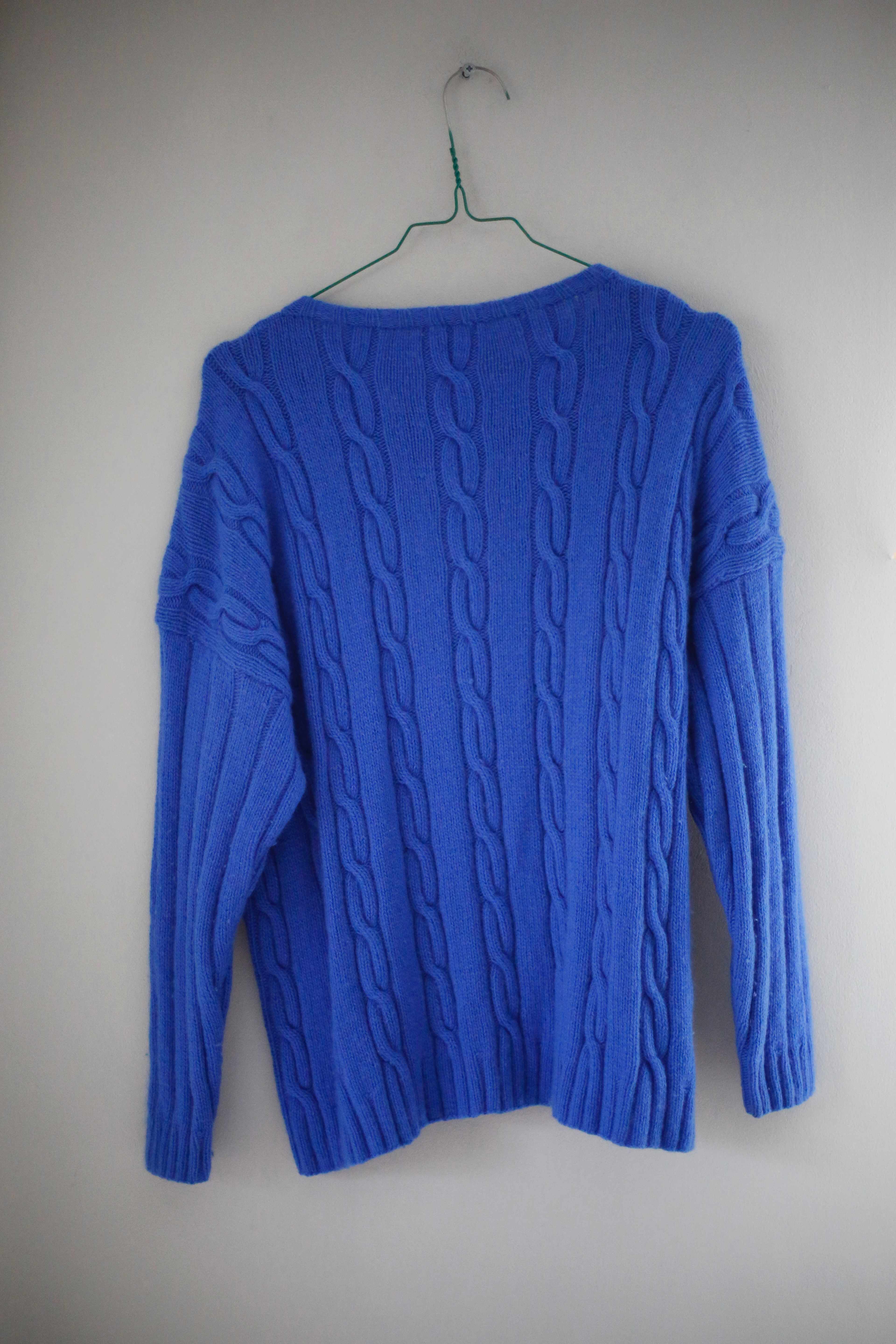 Cashmerepullover Pullover Blau Zopfmuster gestrickt 38 M einfarbig basic