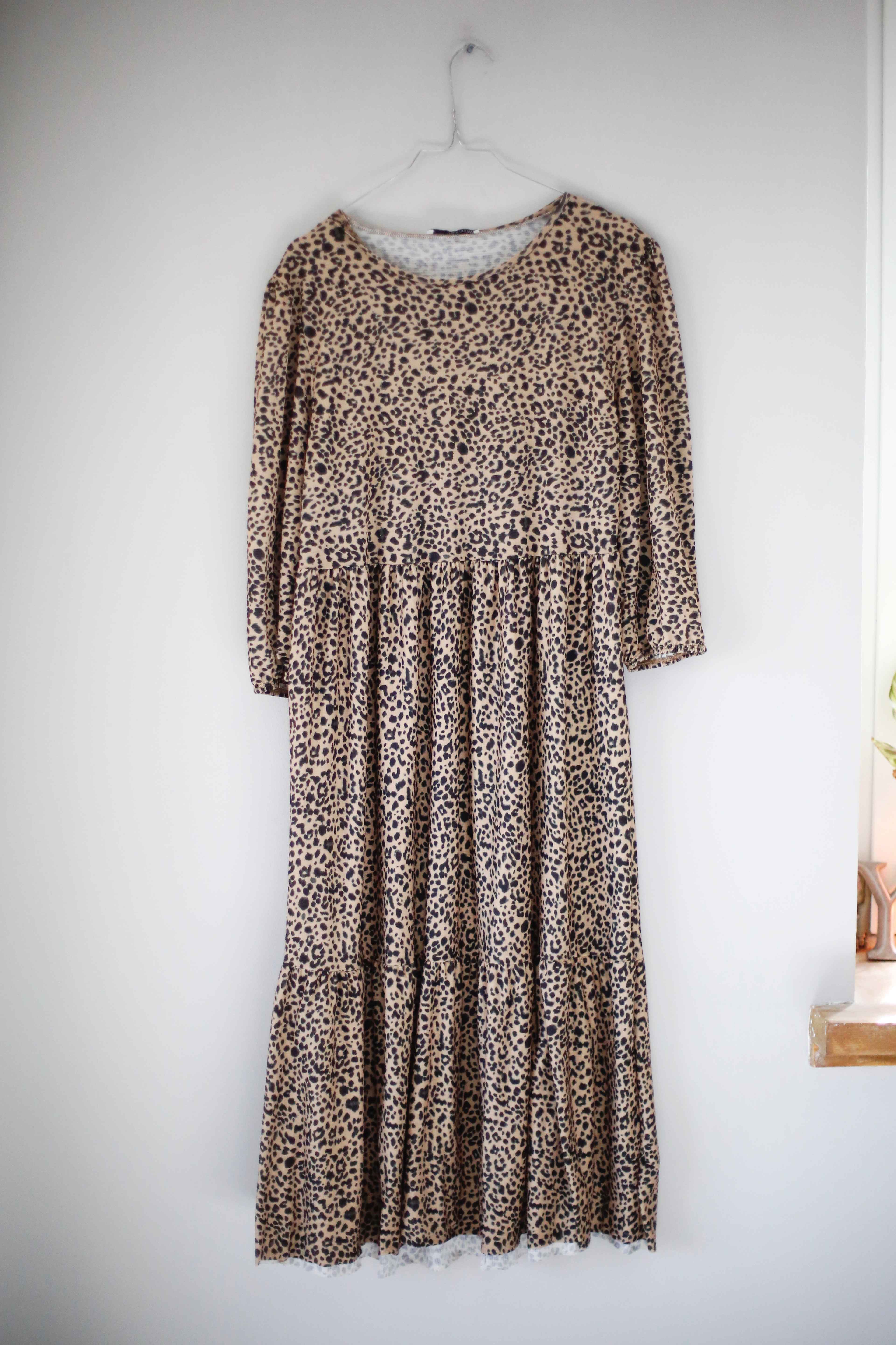 Pull&Bear Kleid Leo Leopardenkleid 38 M Midi Midikleid Muster braun Beige