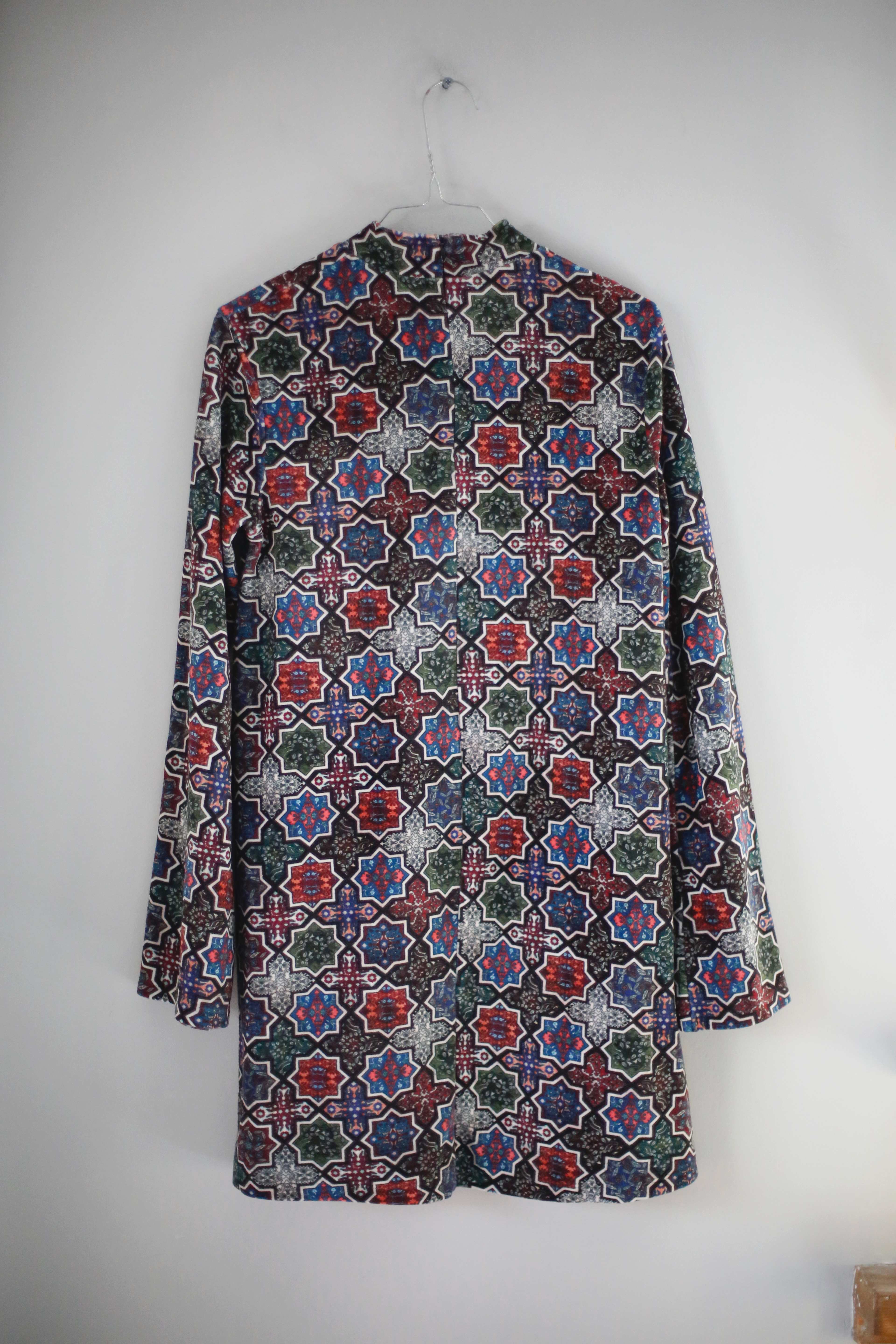 Zara Kleid Samt Samtkleid blau rot Paisley 38 M Midi Midikleid Herbstkleid