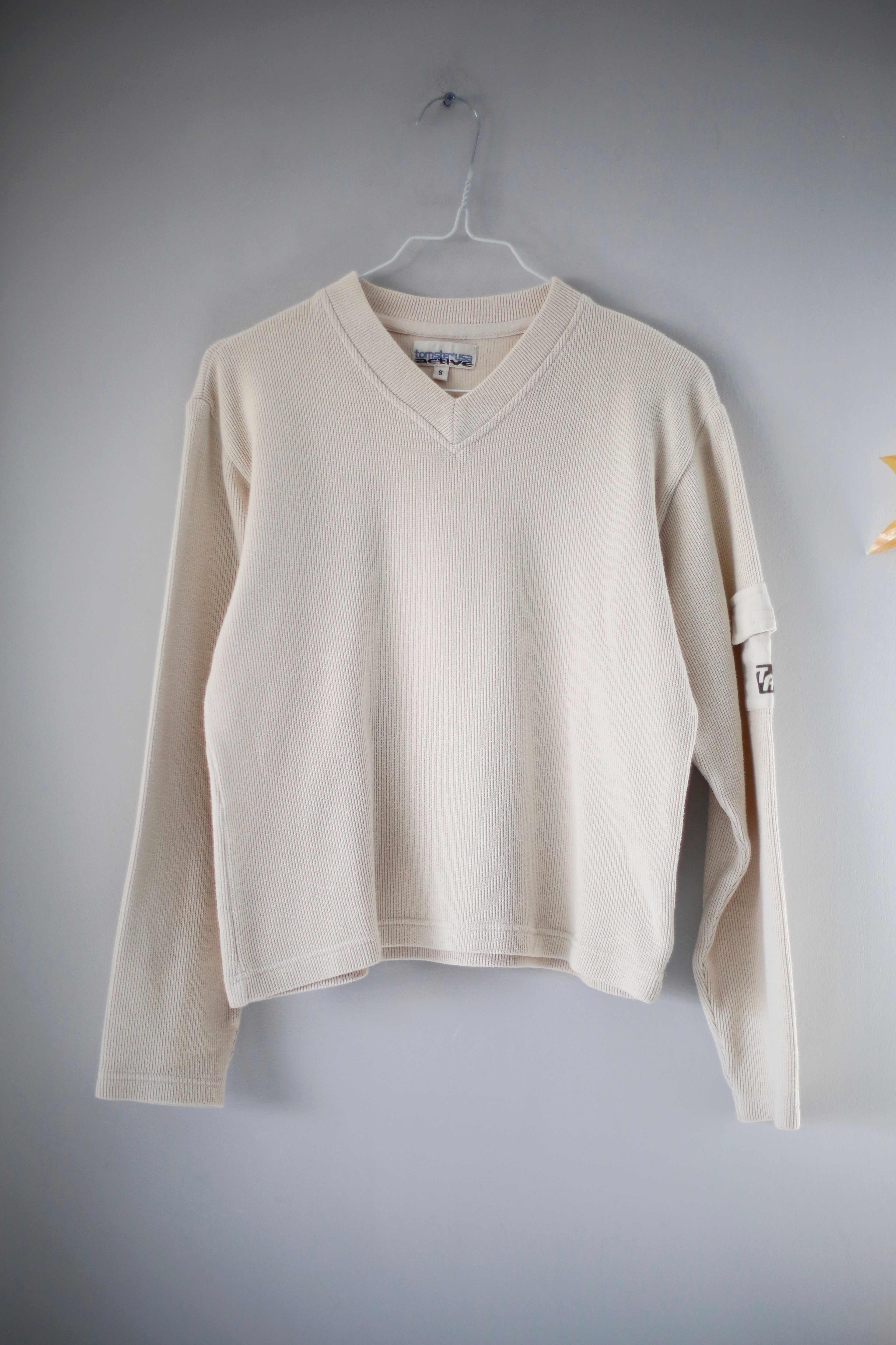 True Vintage Pullover Sweater Creme Tomster Beige 36 S V-Ausschnitt