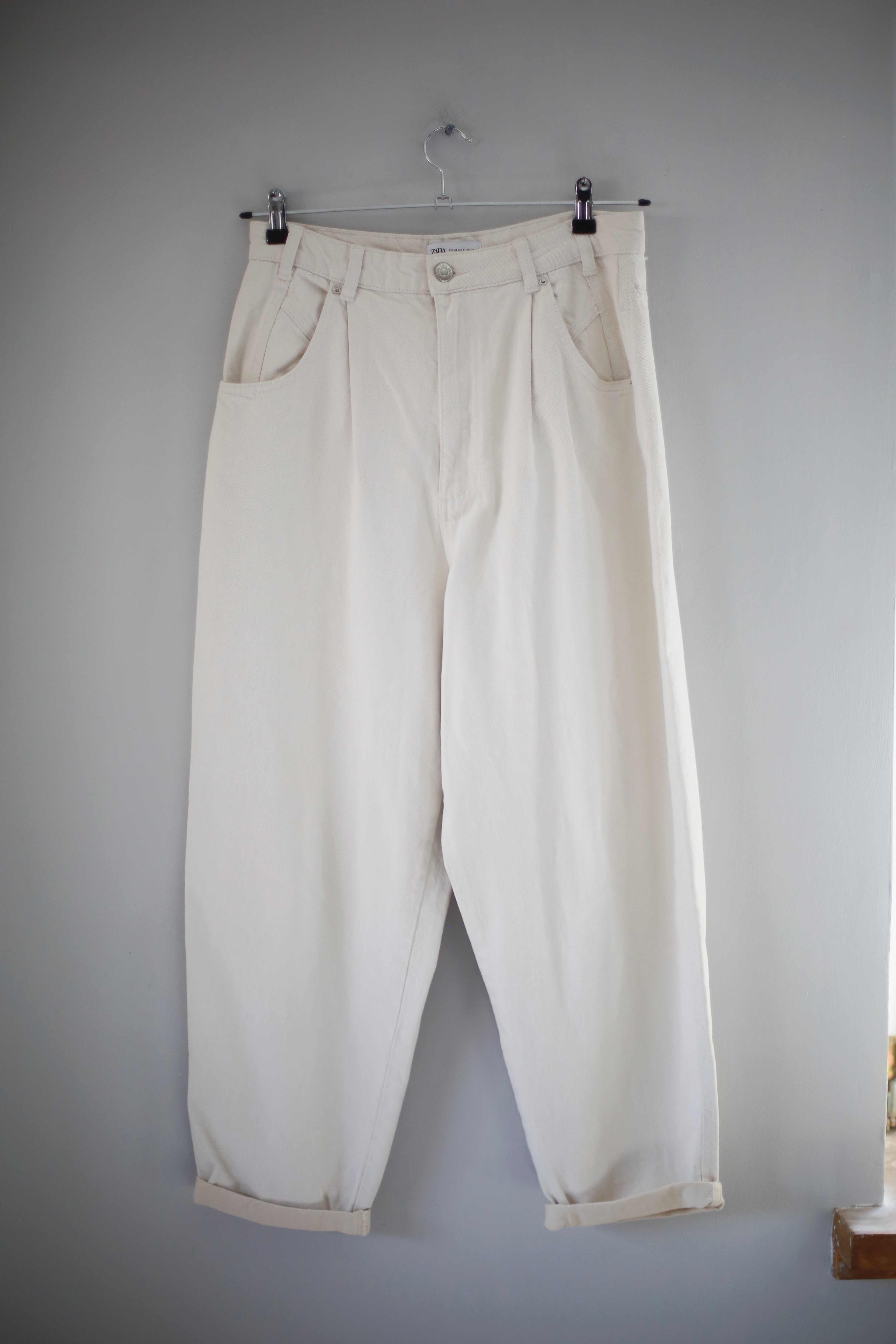 Zara Hose Creme Weiß Beige 40 L Ballonhose Momjeans Jeans uni