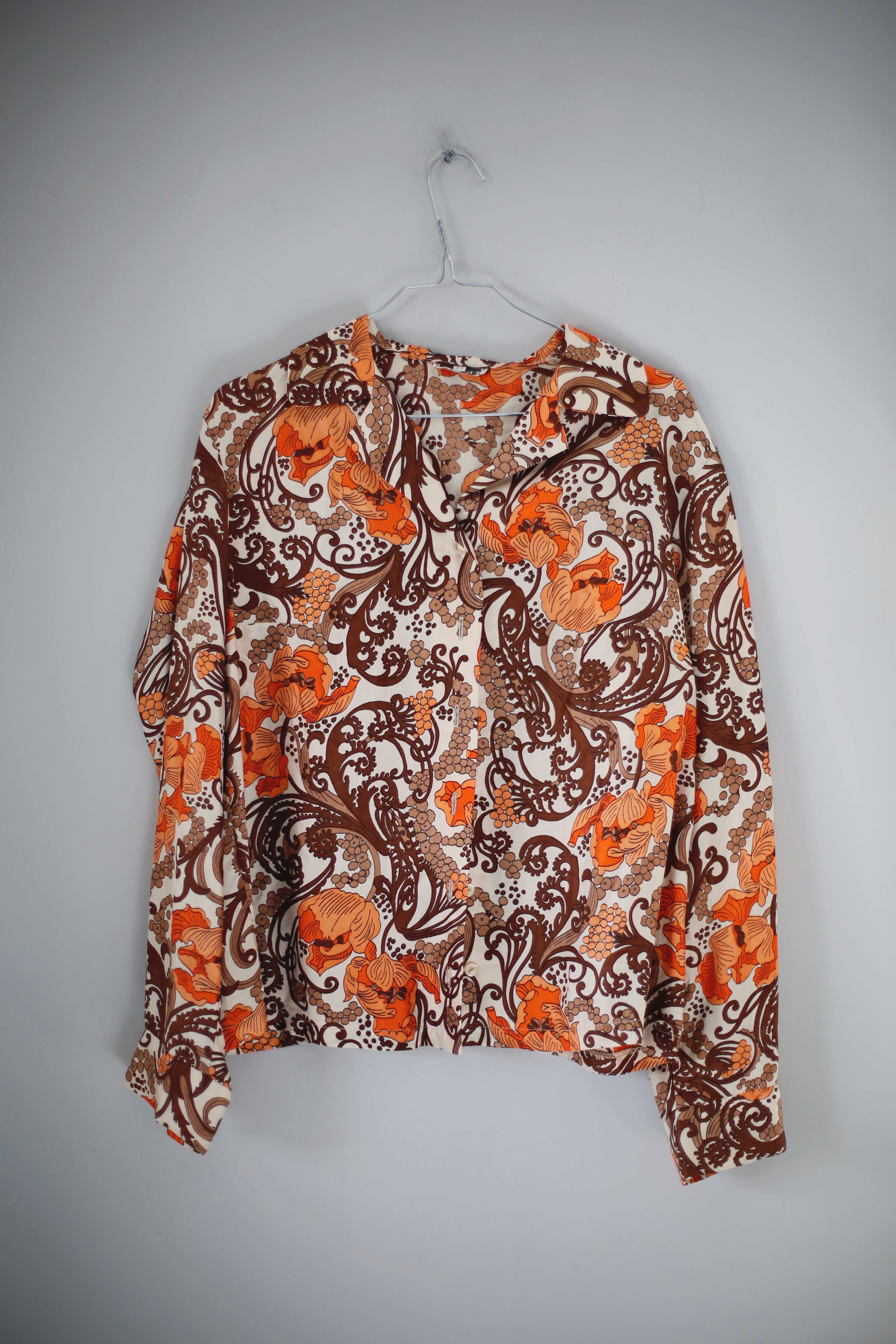 True Vintage Tricel Bluse 38 M Hemd Shirt Oberteil Orange Braun Brokant Hippie