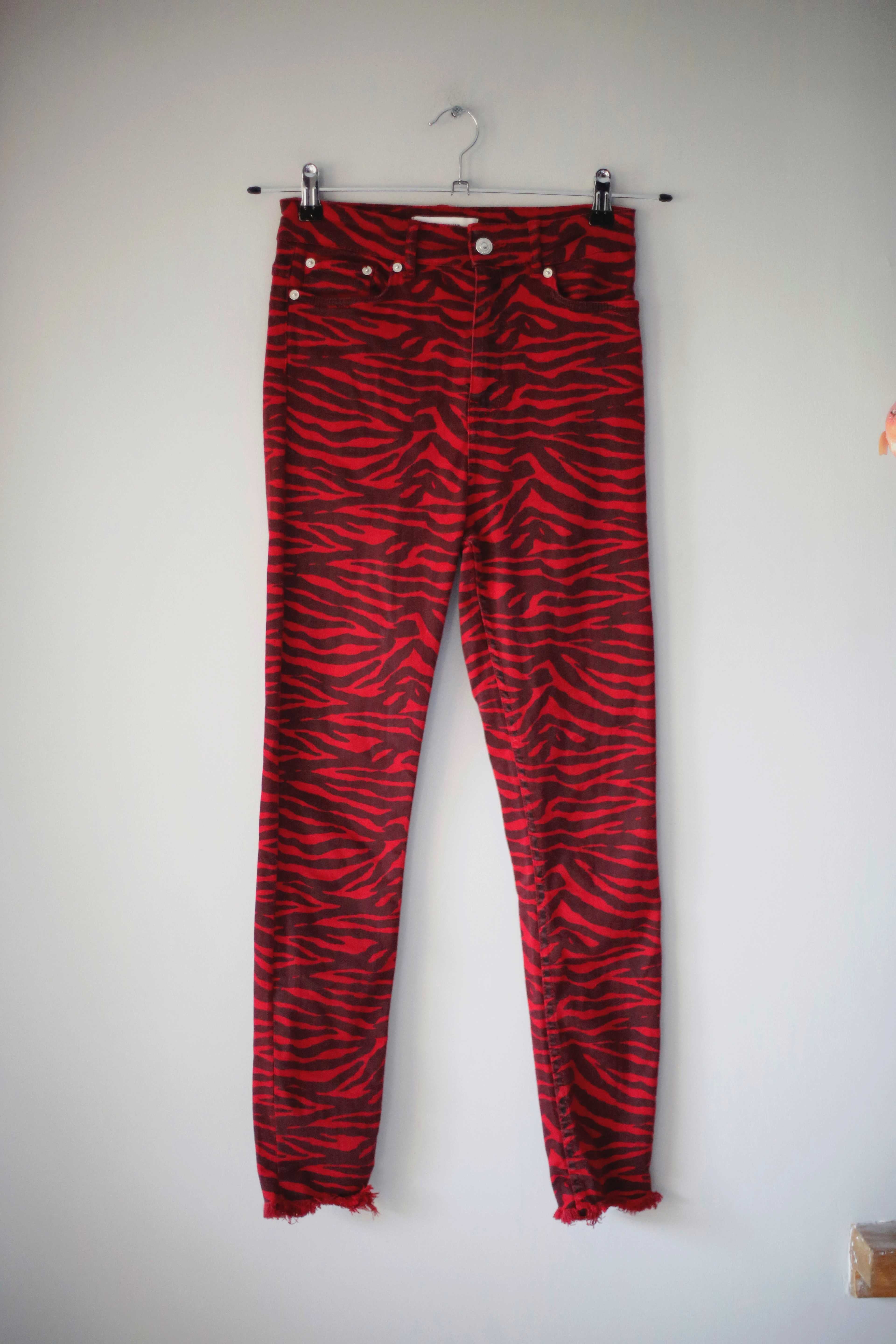 Zara Women Hose Rot Leo Leopardenmuster schwarz 36 S animalprint