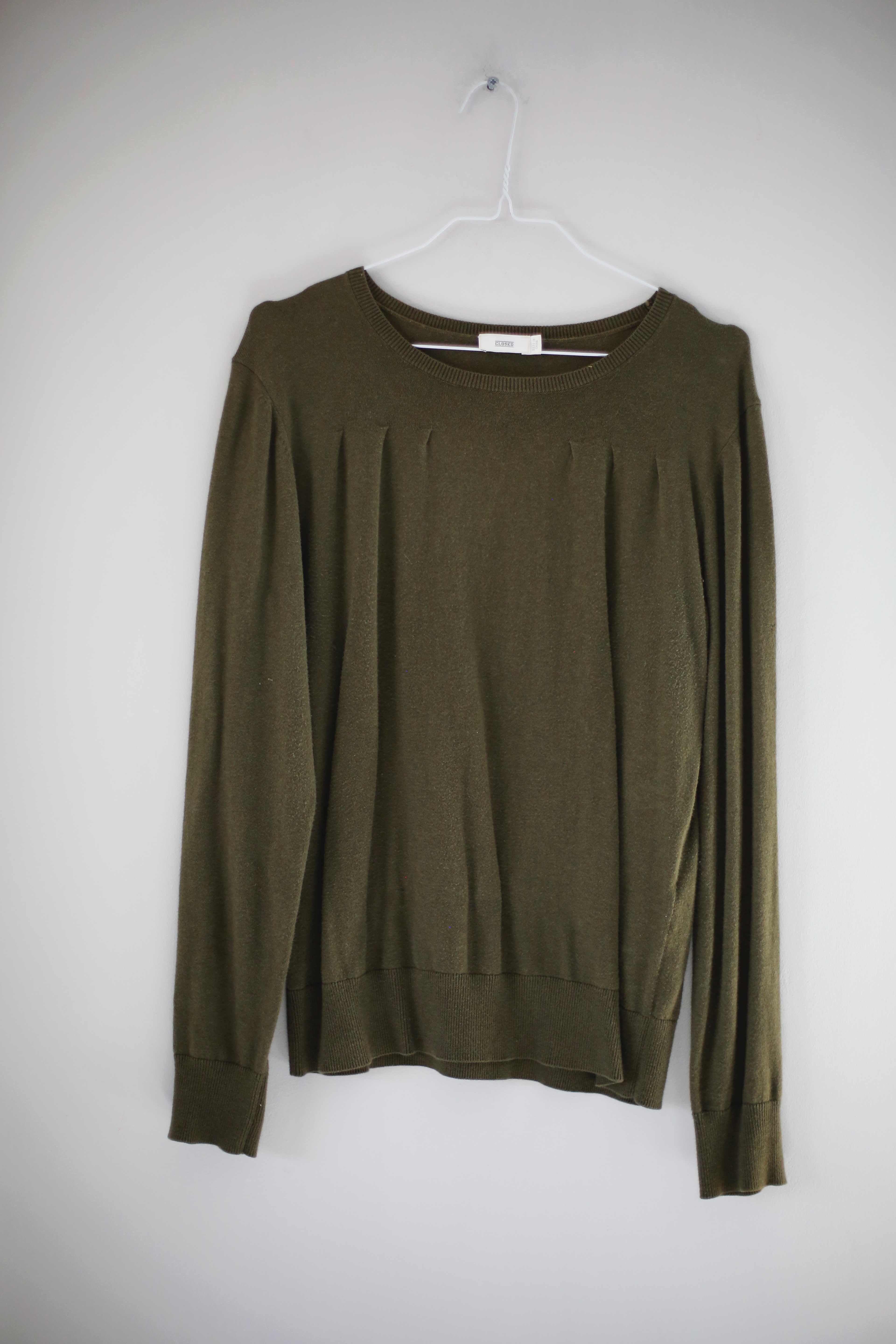 Closed Pullover Grün basic einfarbig Olivgrün Khaki 40 L uni