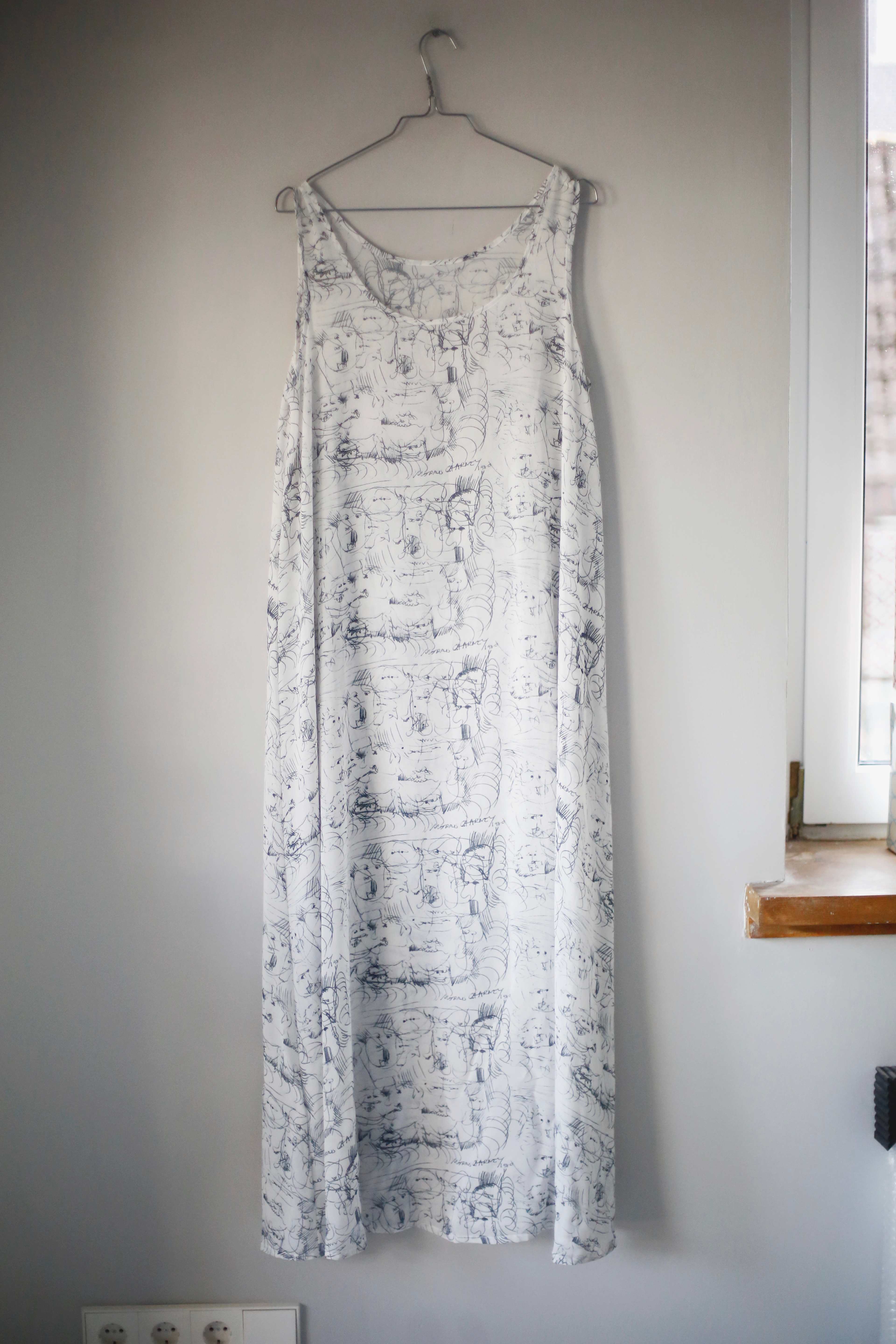 Maxikleid transparent 40 L Weiß Weiss Muster Kunst bedruckt Kunstdruck