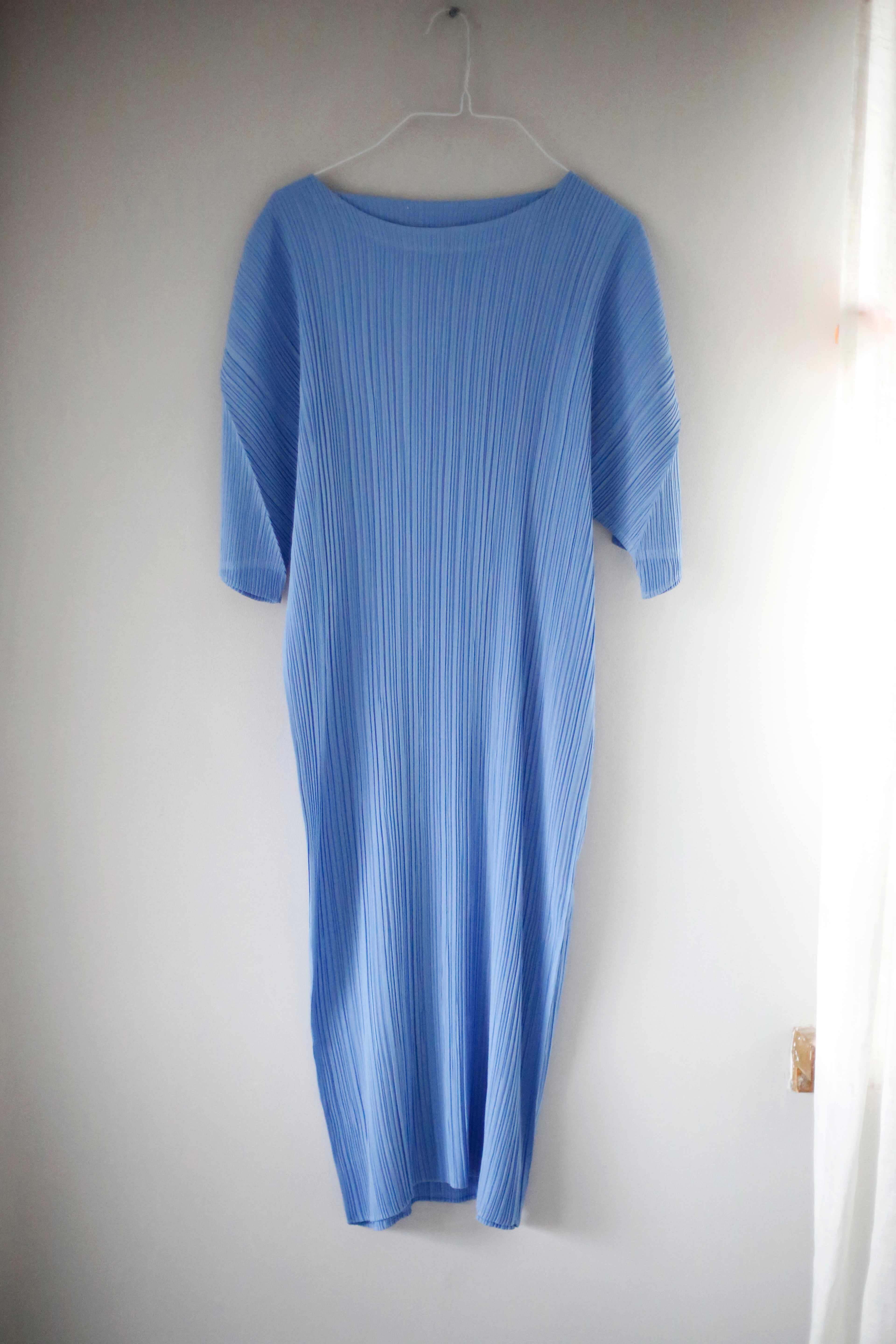 Jil Sander Plisseekleid Kleid Blau 38 M basic true Vintage 40 L