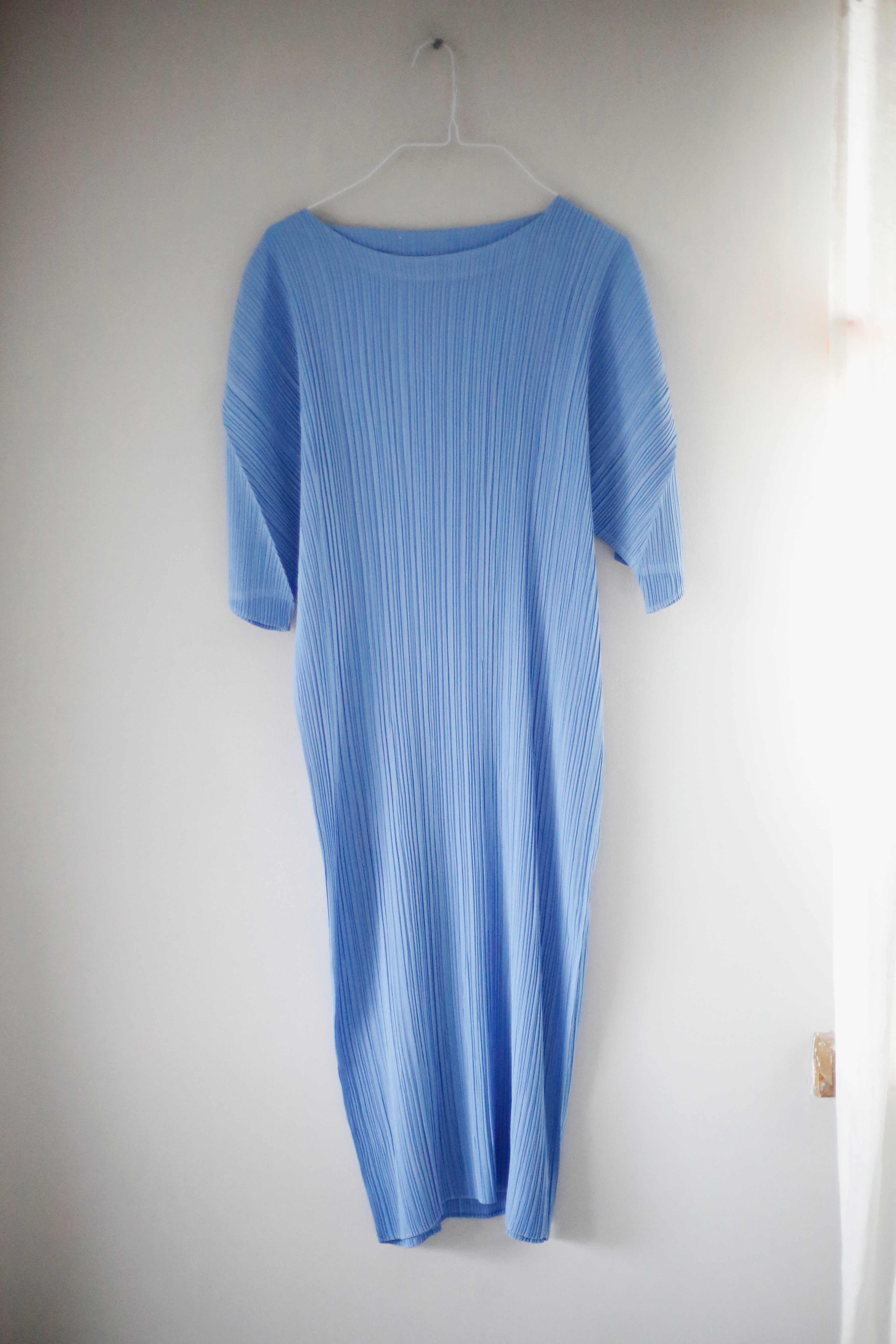 Jil Sander Plisseekleid Kleid Blau 38 M basic true Vintage 40 L