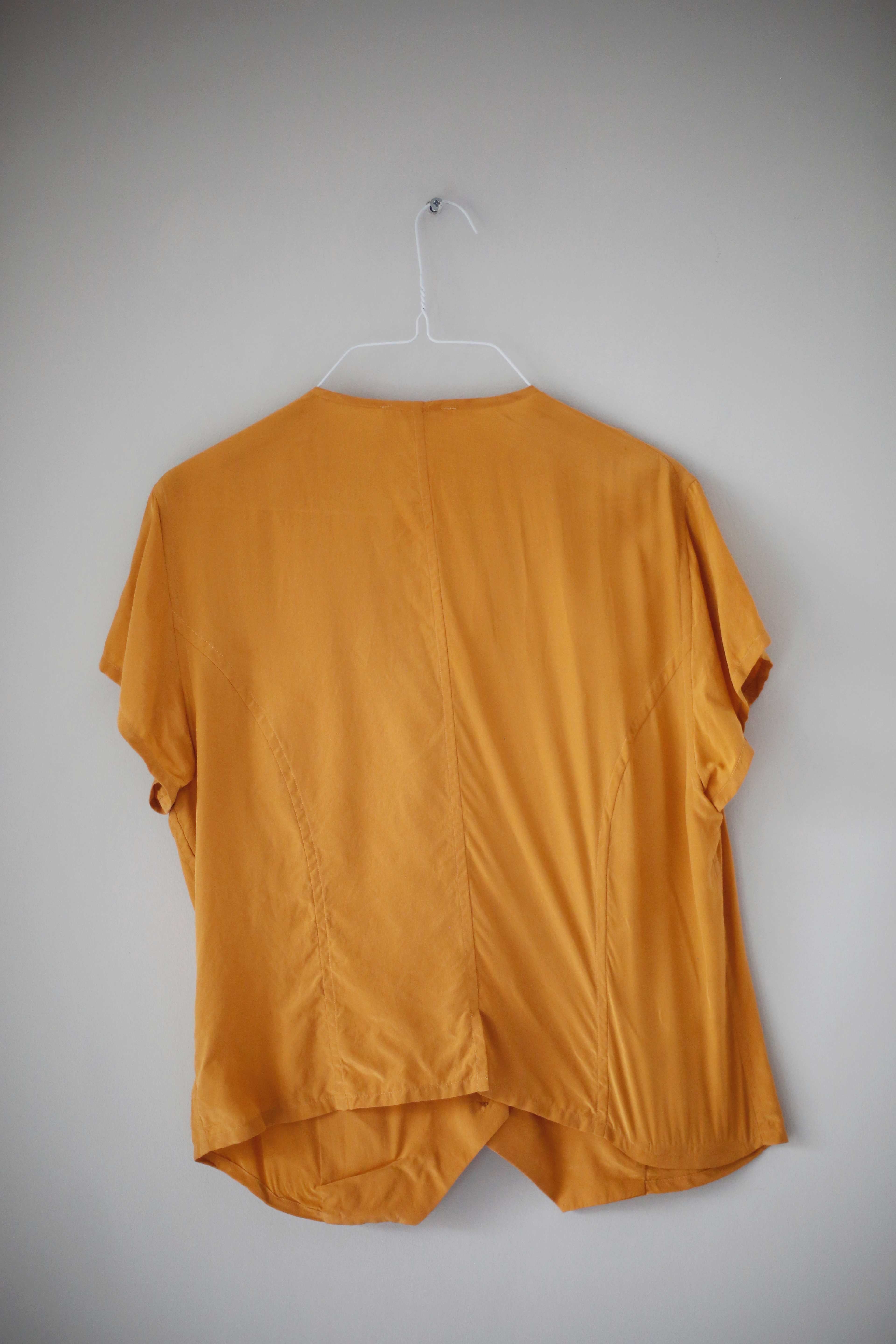 Jil Sander Bluse Seidenbluse Vintage Gelb Orange basic Wasserfallausschnitt V-Ausschnitt