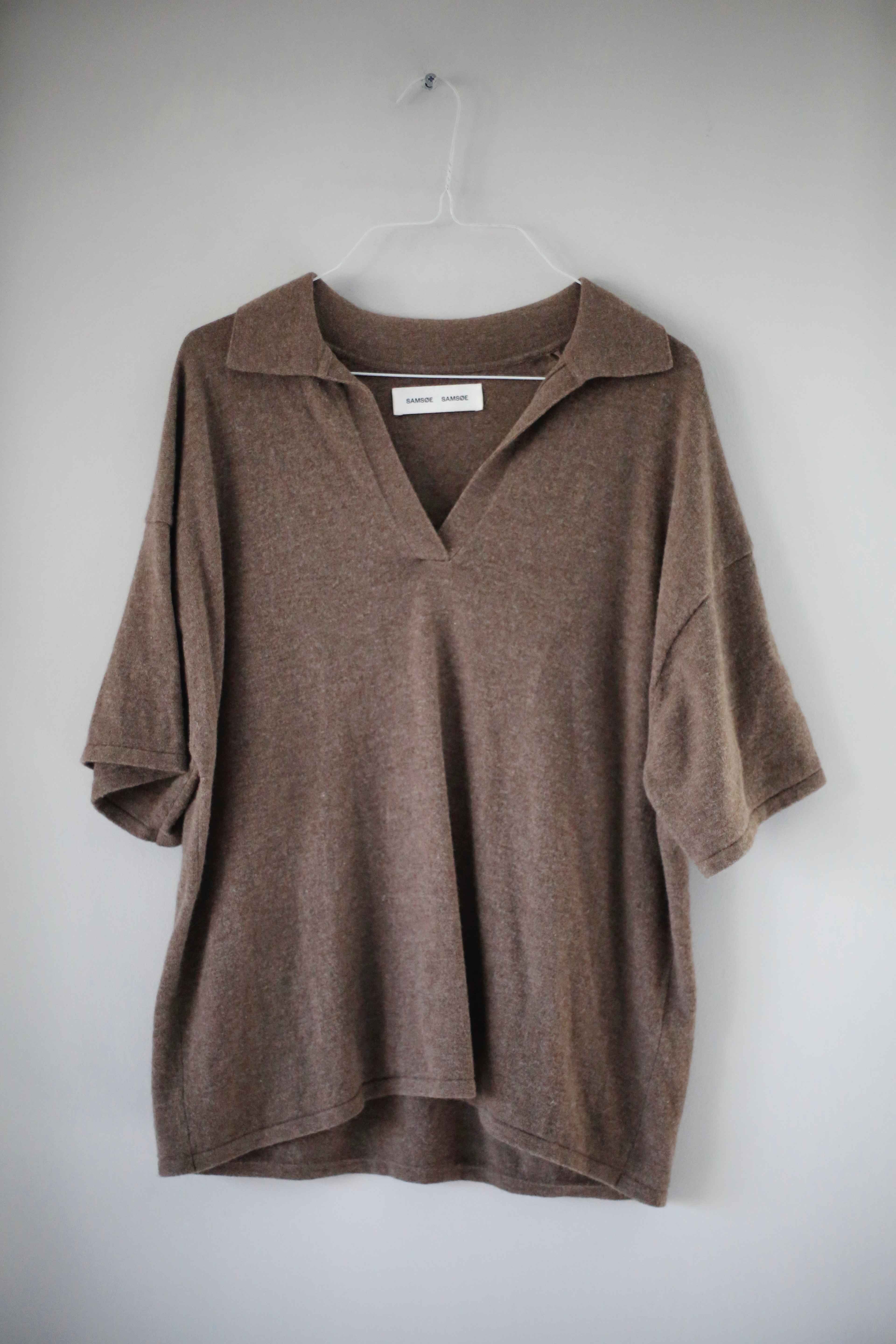 Samsoe Samsoe Shirt Polo Oberteil Wolle Wollshirt braun taupe basic kurzarm