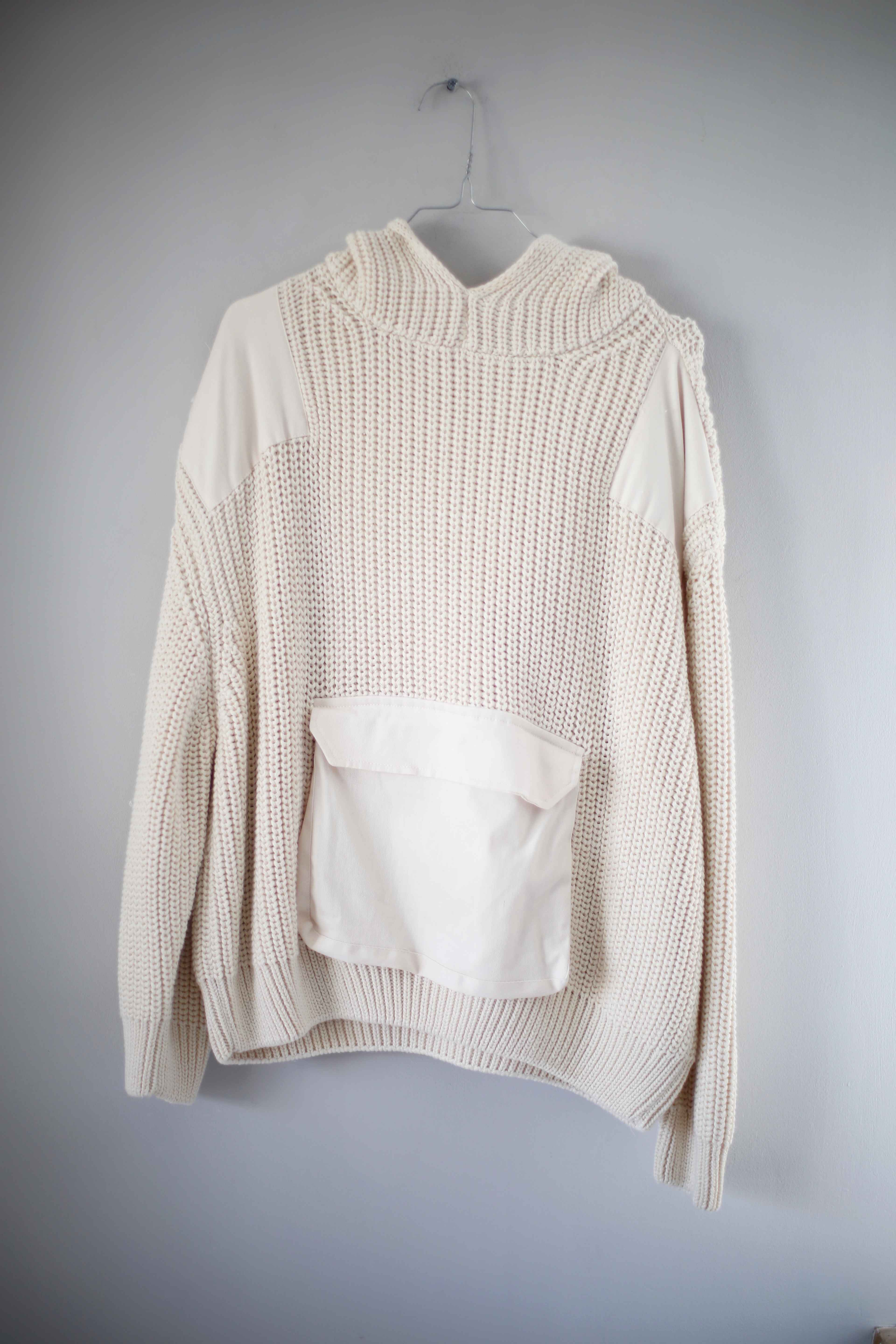 Mango Pullover Creme gestrickt 40 L Kapuzenpullover weiß Sweater Strickpullover