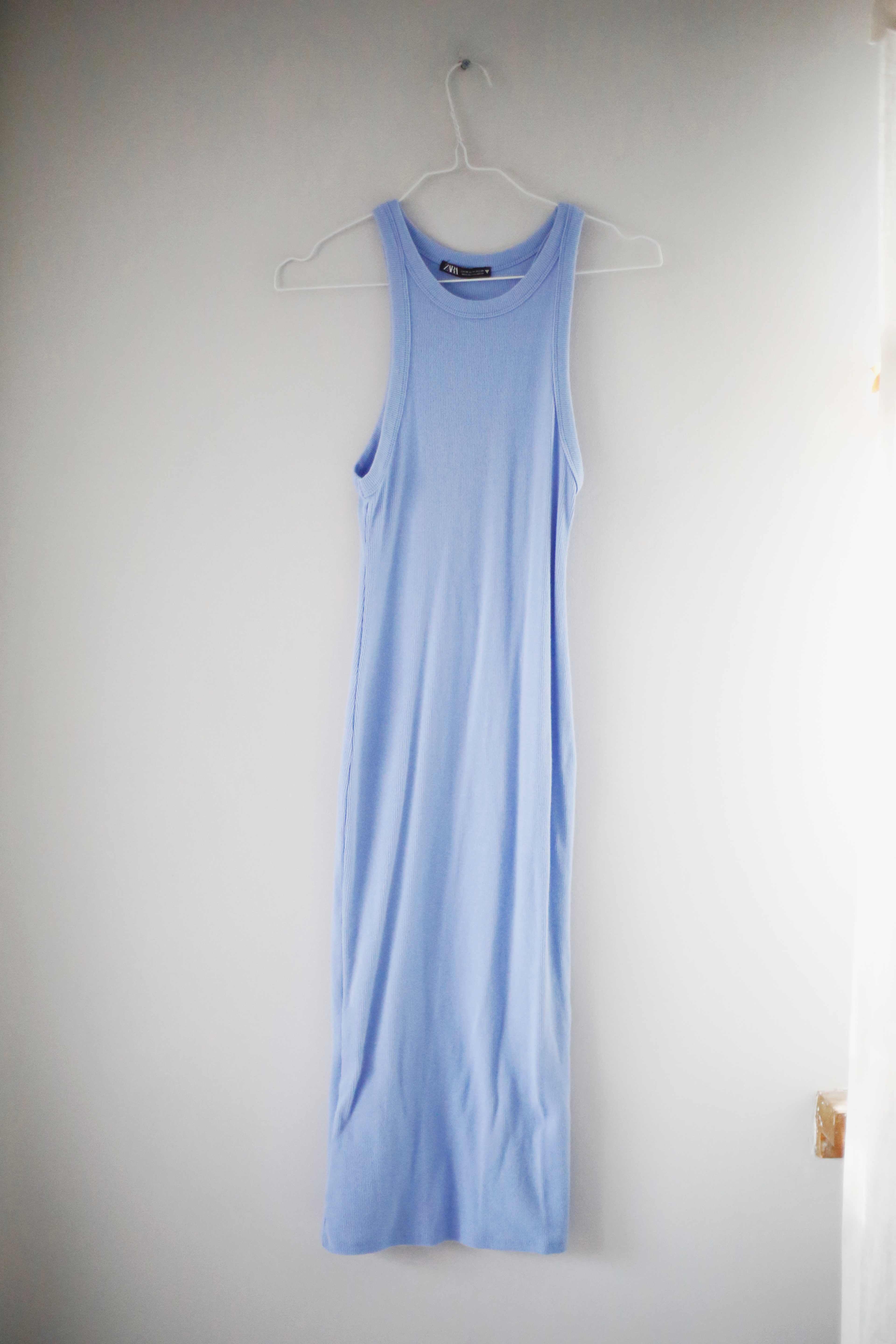 Zara Kleid Blau lang Maxi Maxikleid ripped slim Sommerkleid 38 M