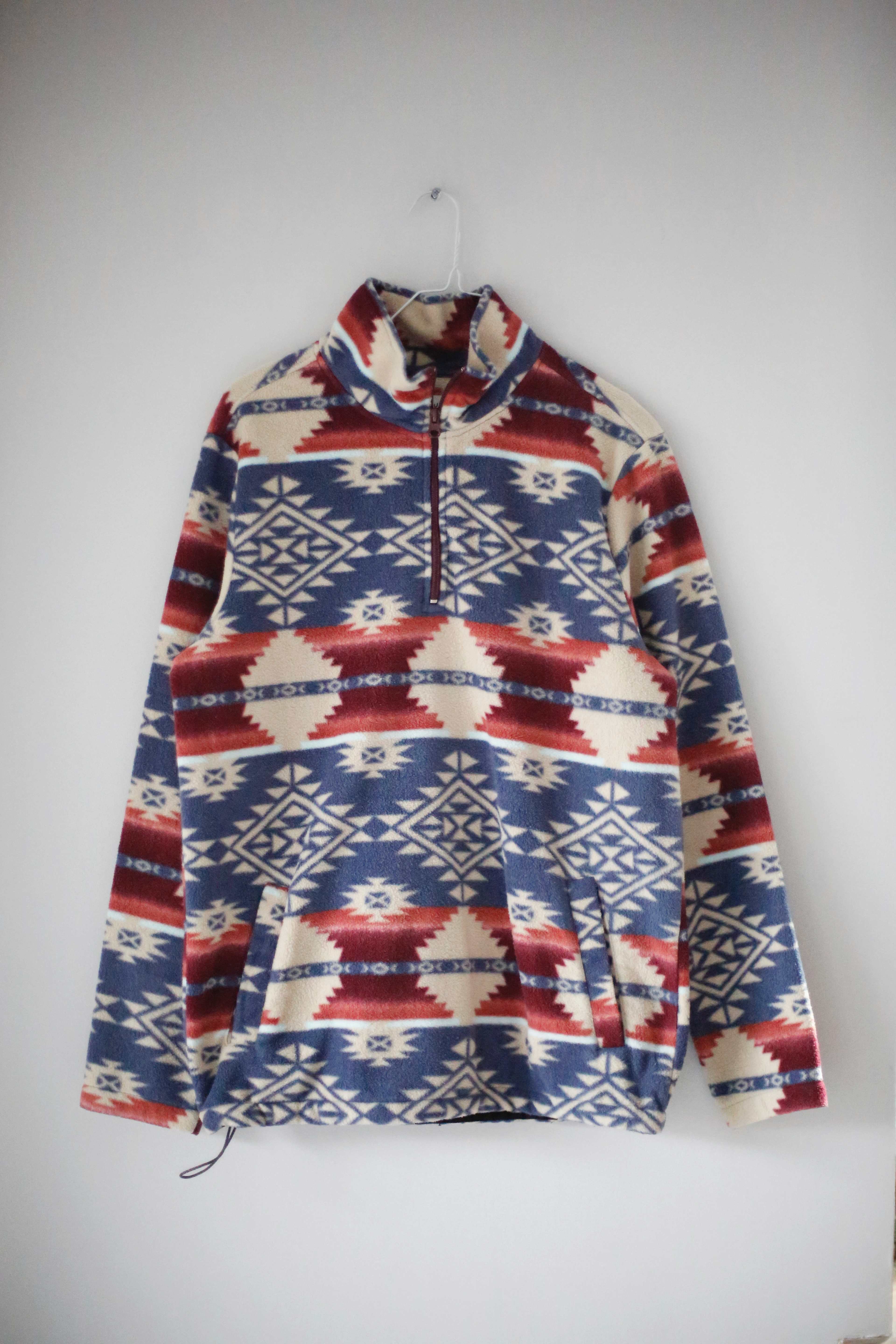 Pacsun Fleecejacke Fleecepullover blau beige S Hoodie Sweater Norwegermuster Aztekenmuster