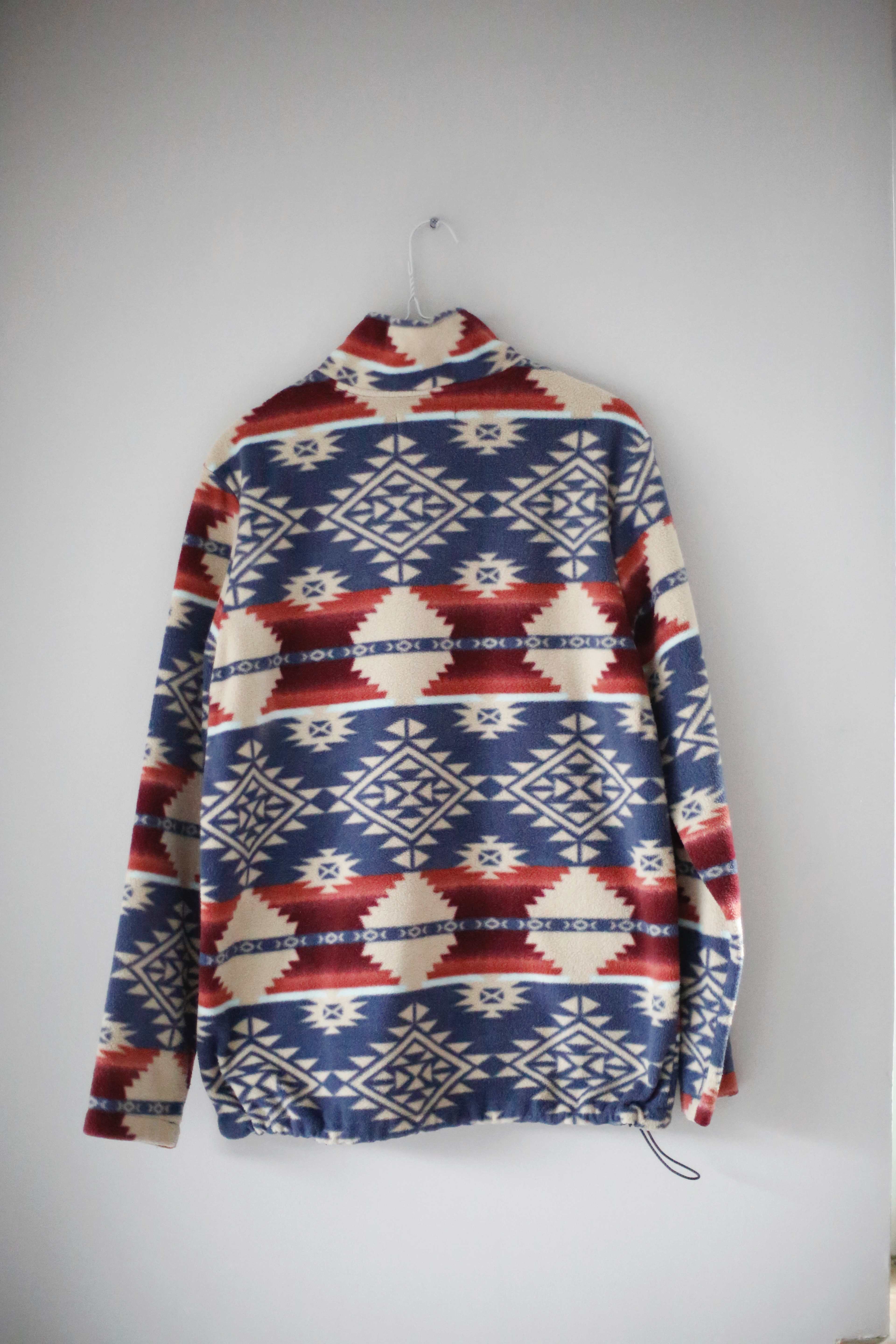 Pacsun Fleecejacke Fleecepullover blau beige S Hoodie Sweater Norwegermuster Aztekenmuster