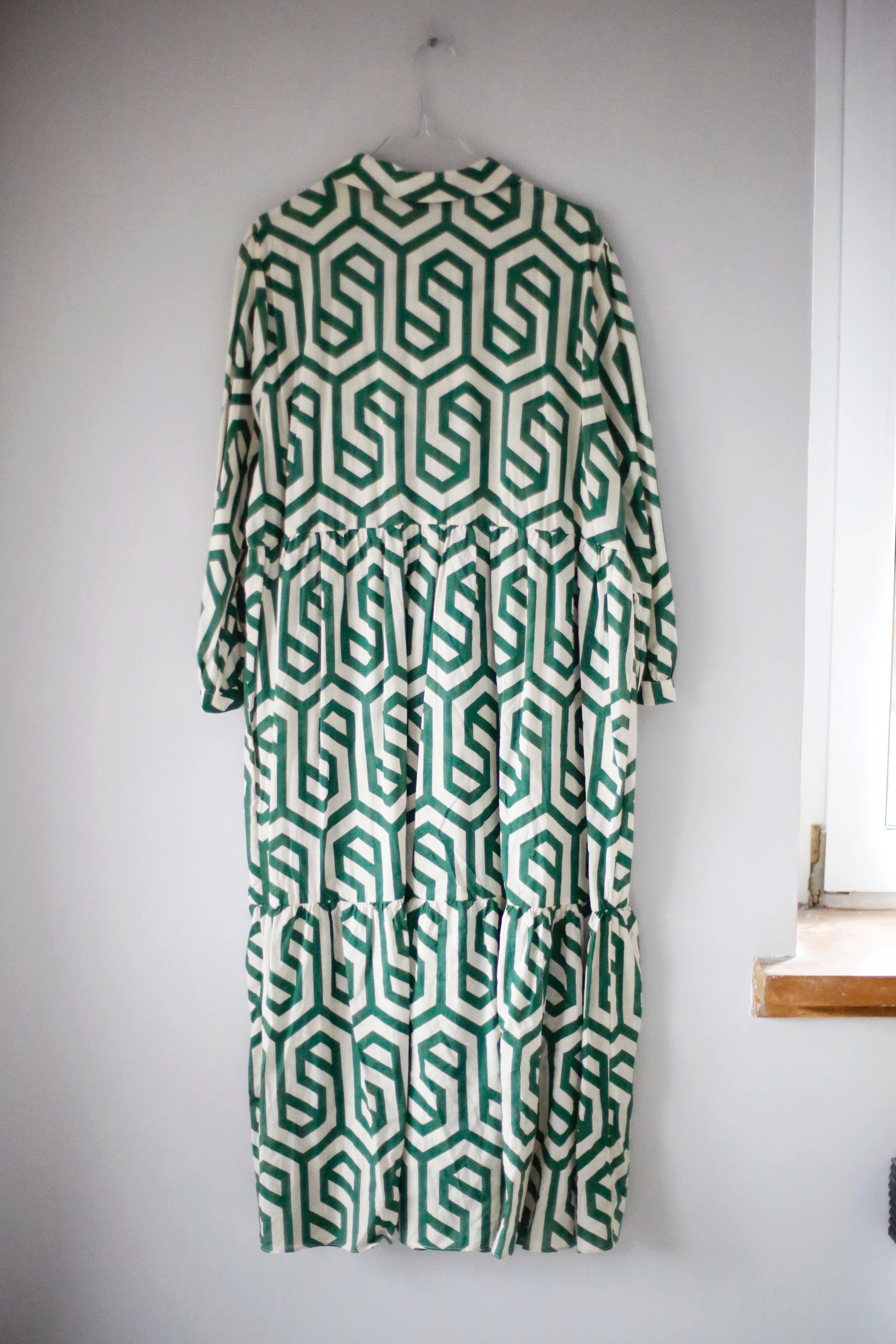 Zara Kleid Maxikleid XXL Grün Muster gemustert Sommerkleid geometrisch