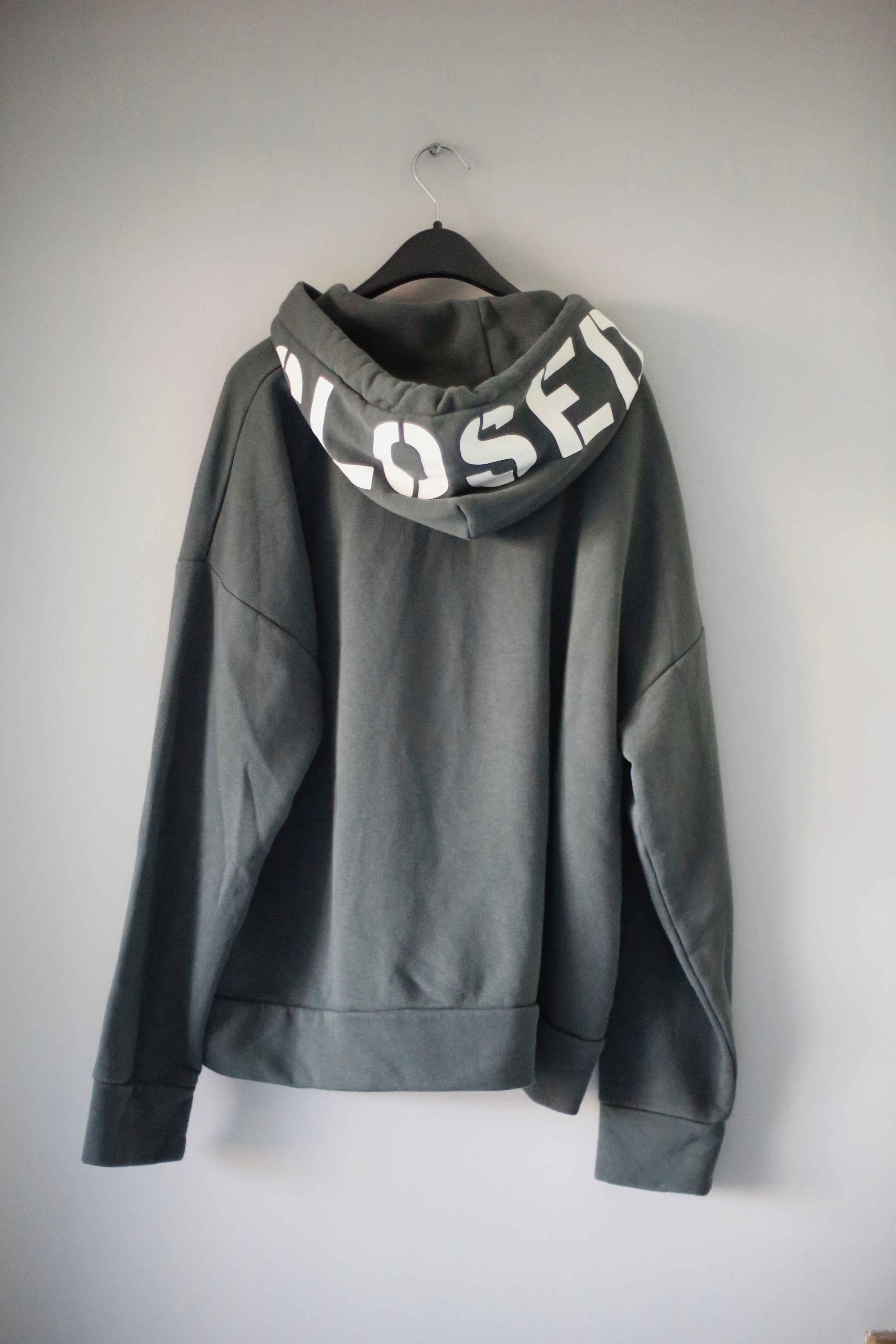 Closed Hoodie Pullover XL Grün Grau Druck Kapuze basic Sweater Oberteil