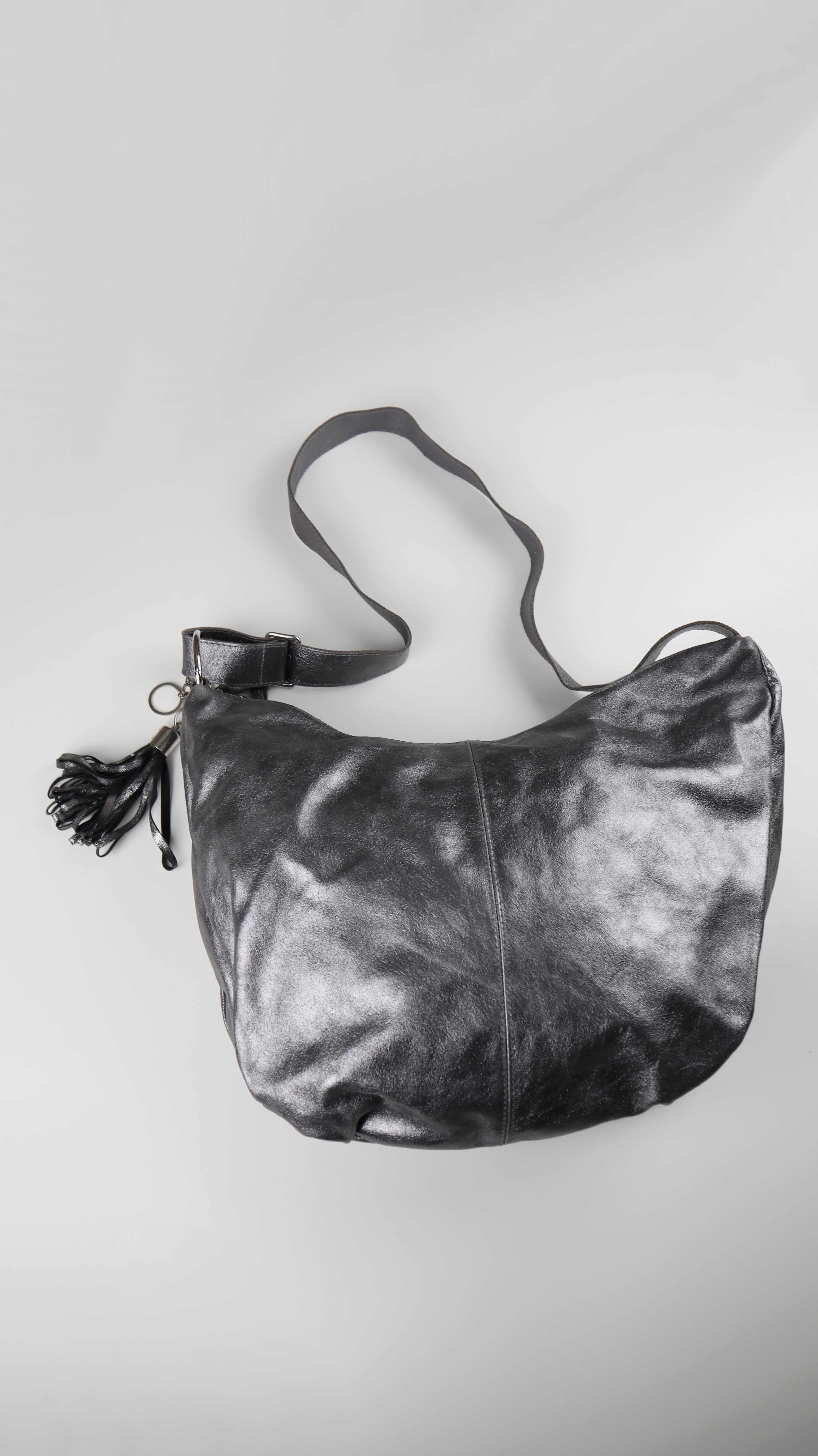 Tasche silber Metallic made in italy Umhängetasche Chrom Ledertasche Shopper