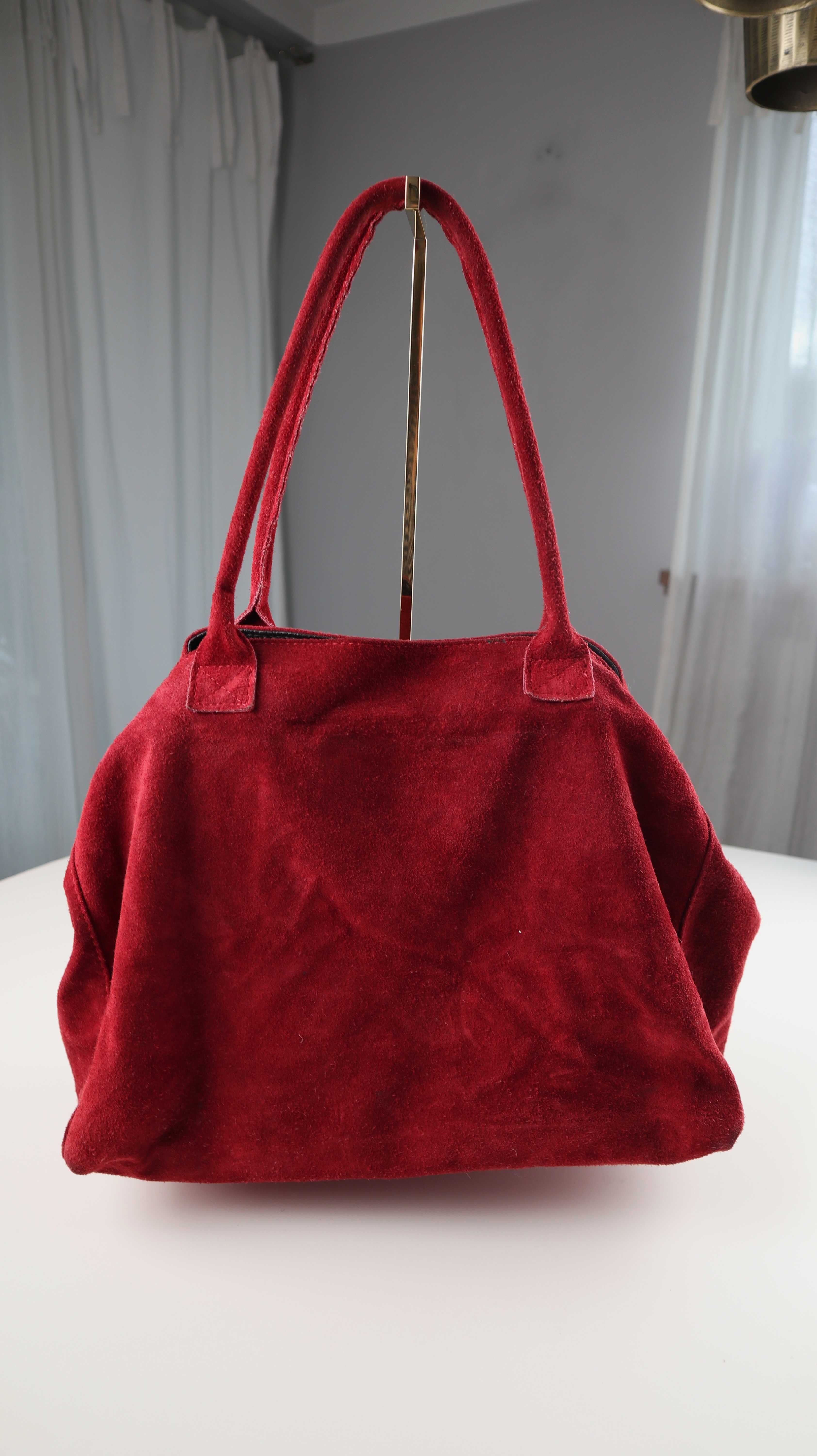 Tasche Ledertasche rot Wildleder made in italy Schultertasche Shopper