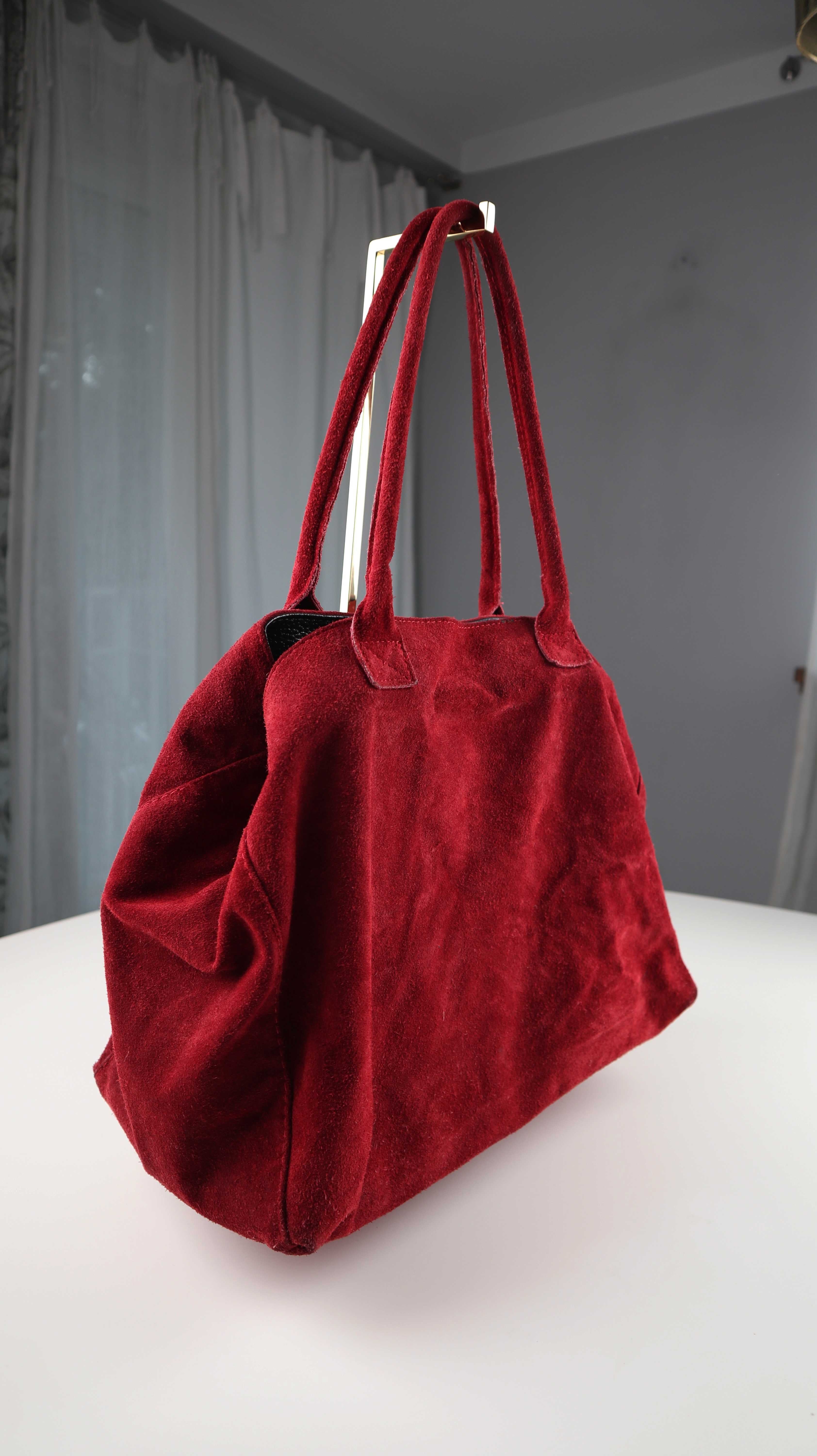 Tasche Ledertasche rot Wildleder made in italy Schultertasche Shopper