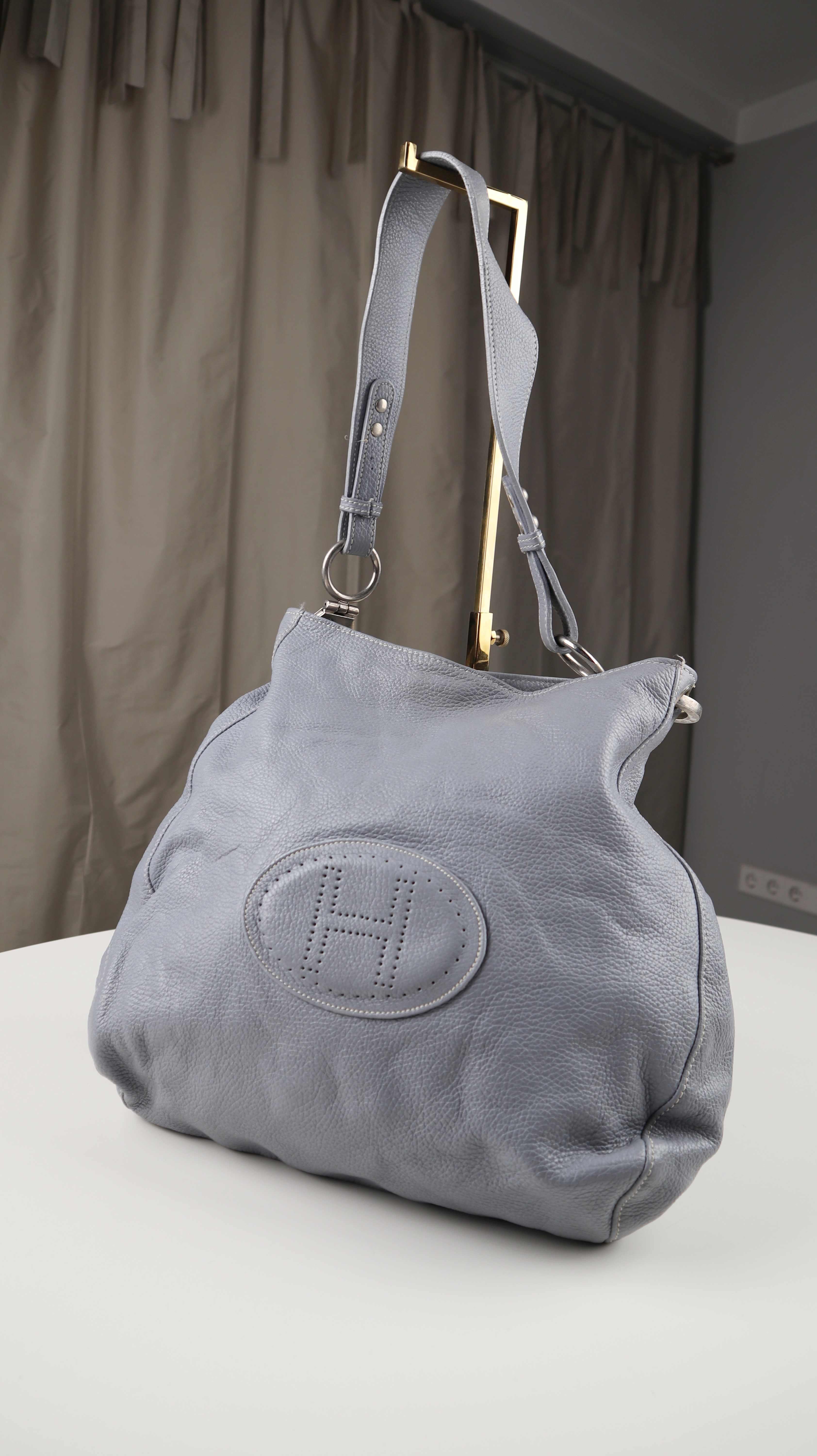 Tasche Umhängetasche Leder Ledertasche Shopper Hellblau Schultertasche