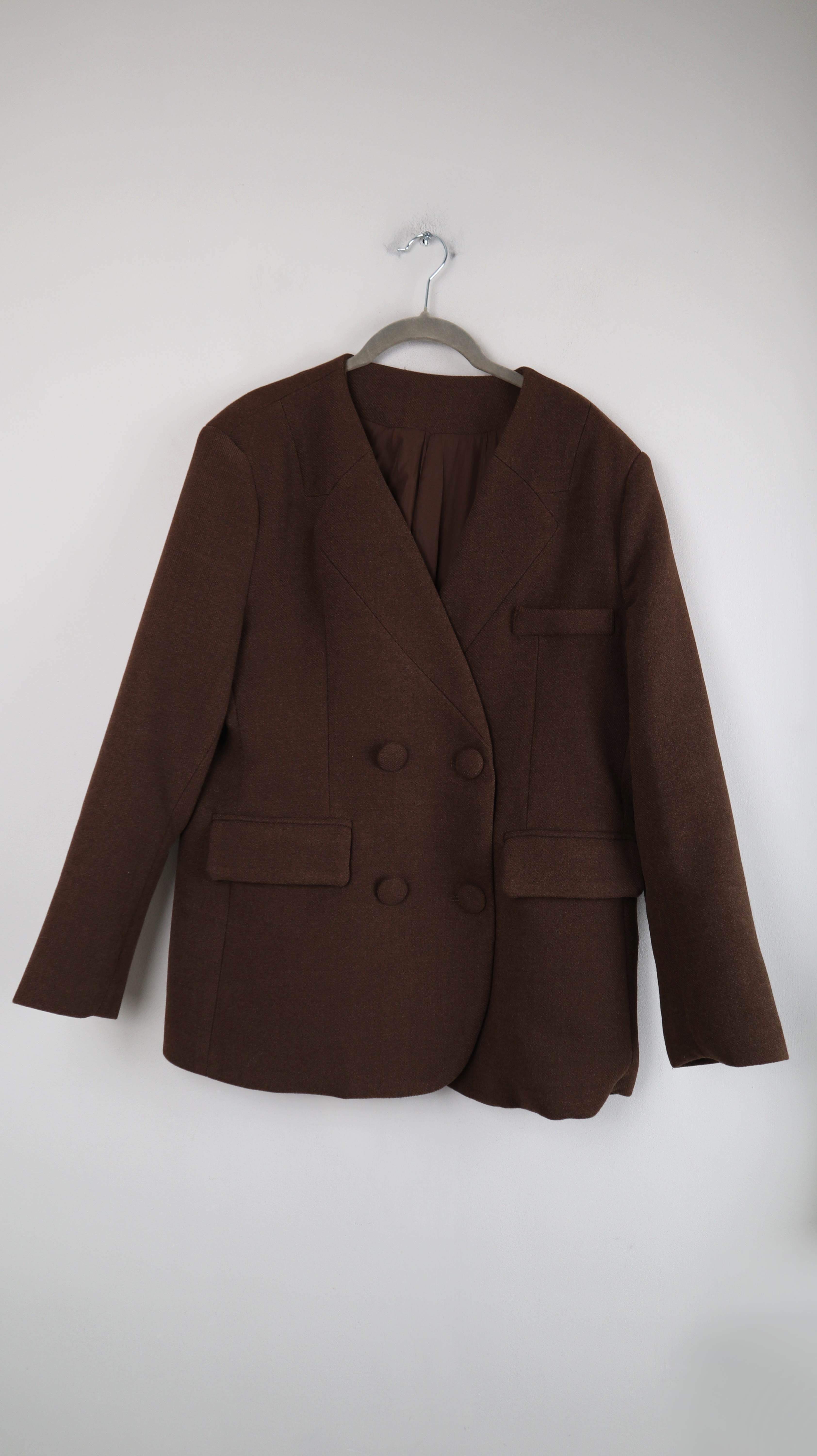 Jacke Braun Wolle 40 L Wolljacke Schal Cabanjacke Schurwolle Geknöpft