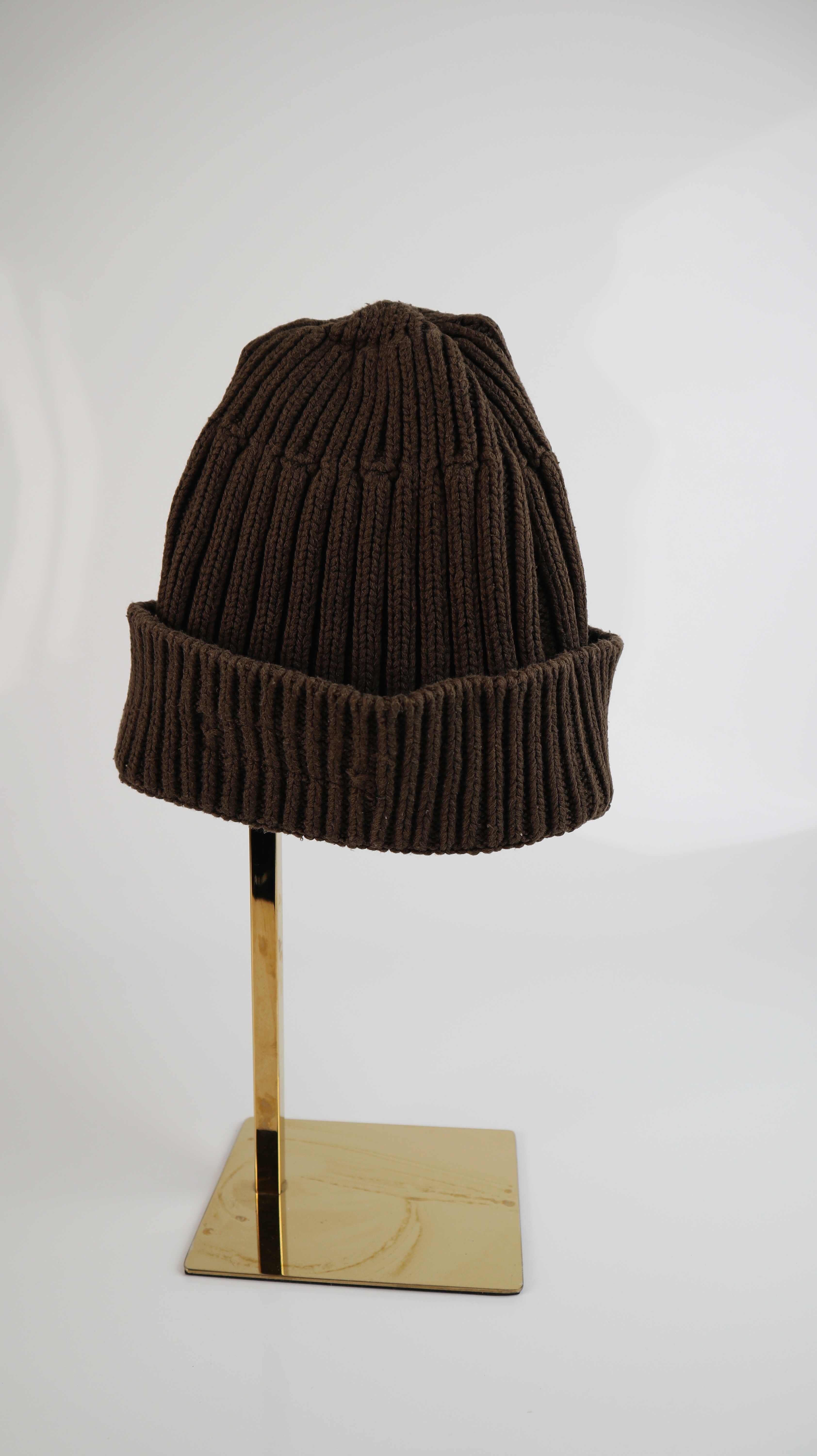 Stone Island Beanie braun ripped Mütze Baumwolle dunkelbraun