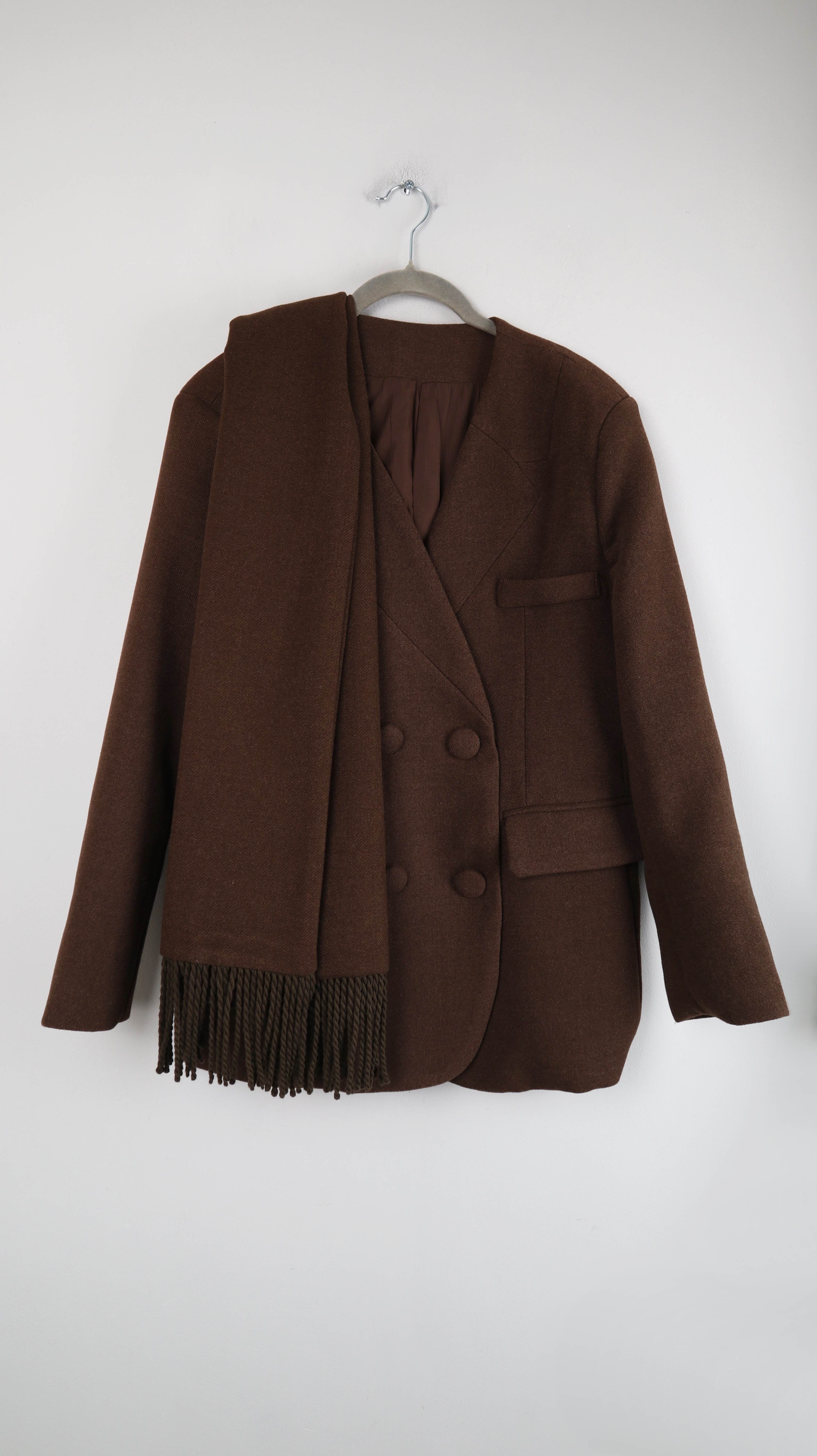 Jacke Braun Wolle 40 L Wolljacke Schal Cabanjacke Schurwolle Geknöpft