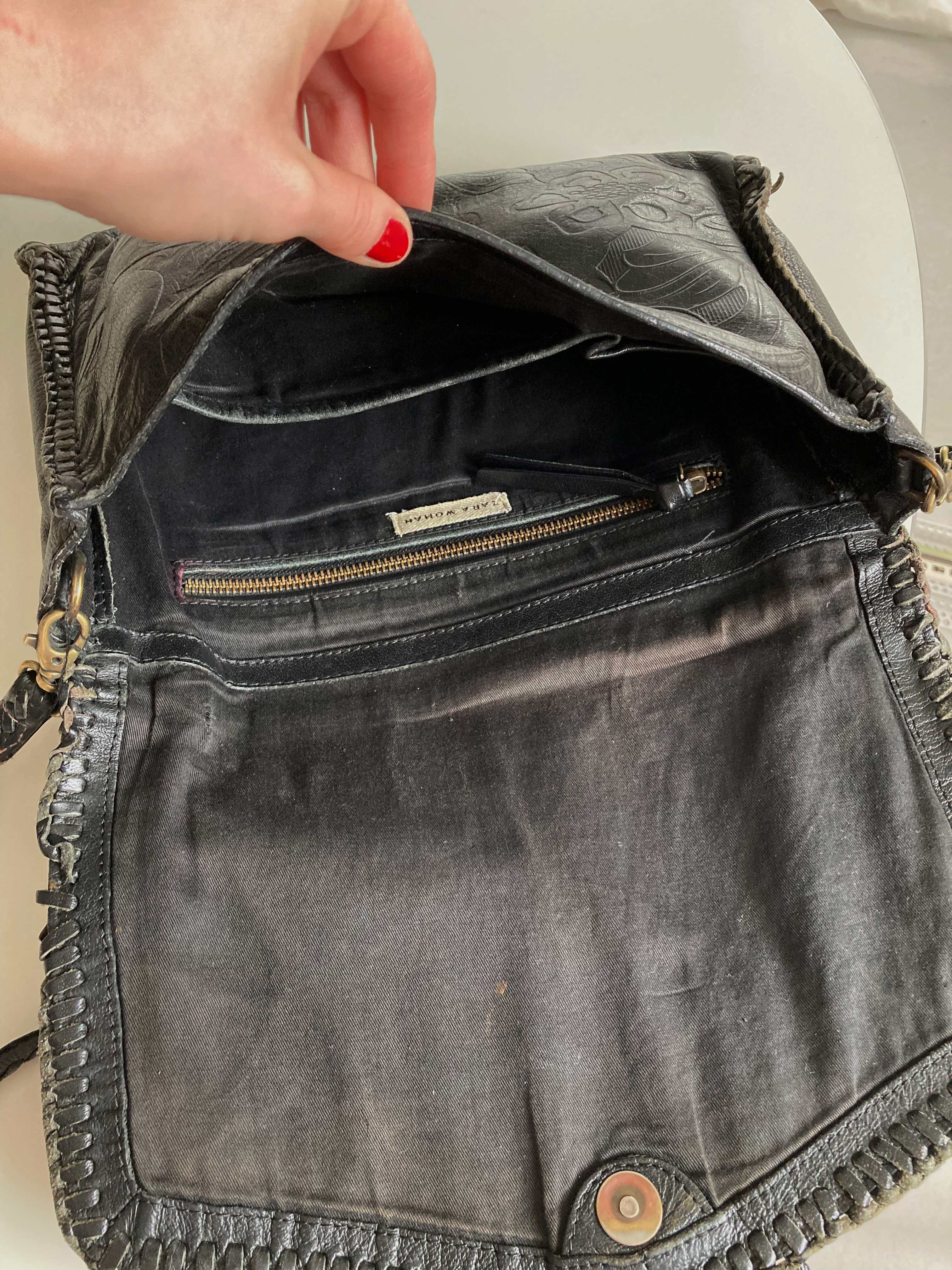 Zara Umhängetasche schwarz Ledertasche Leder Clutch Hippie Bohemian