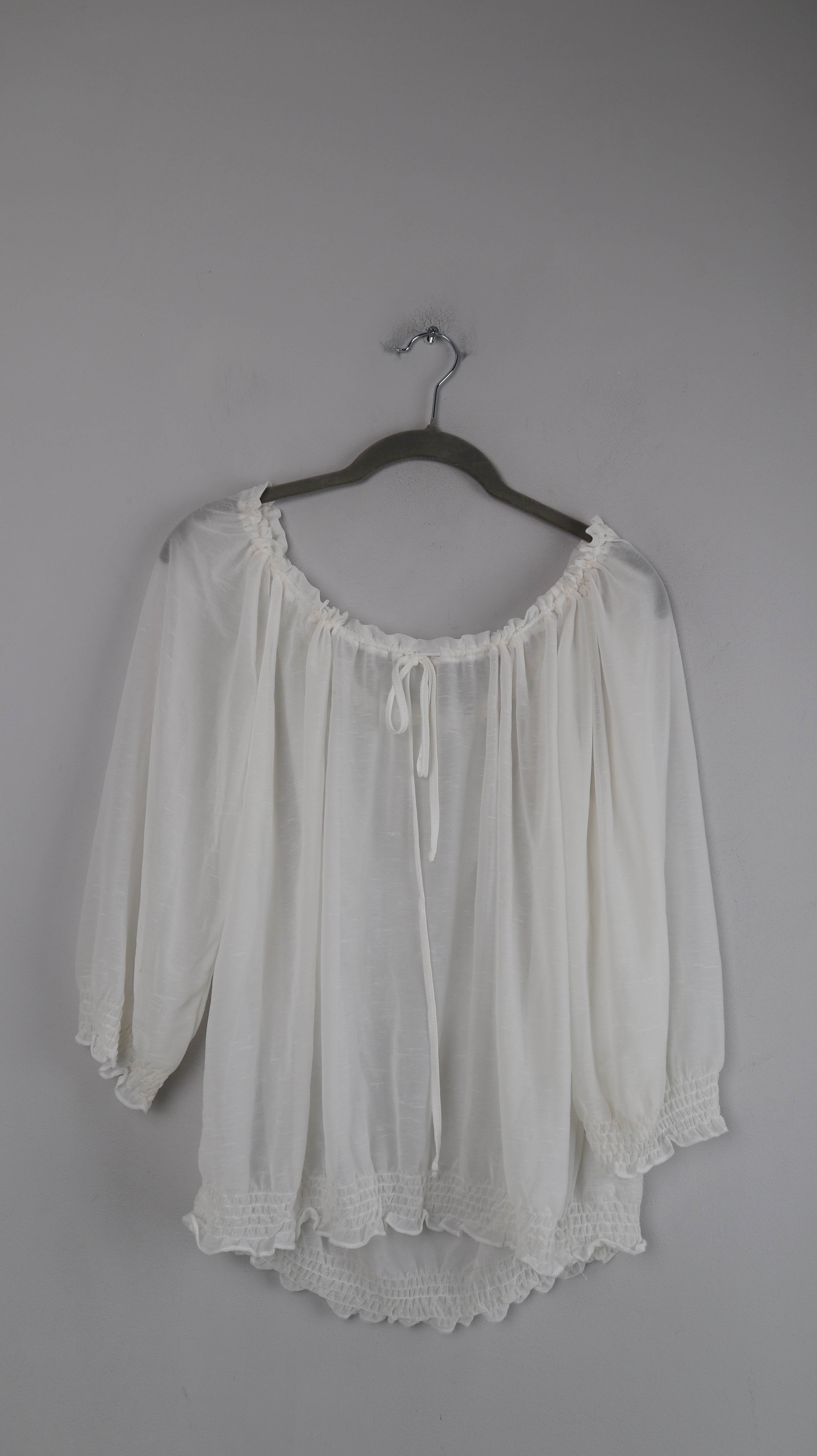 Bluse weiß Carmenbluse transparent 38 M 40 L