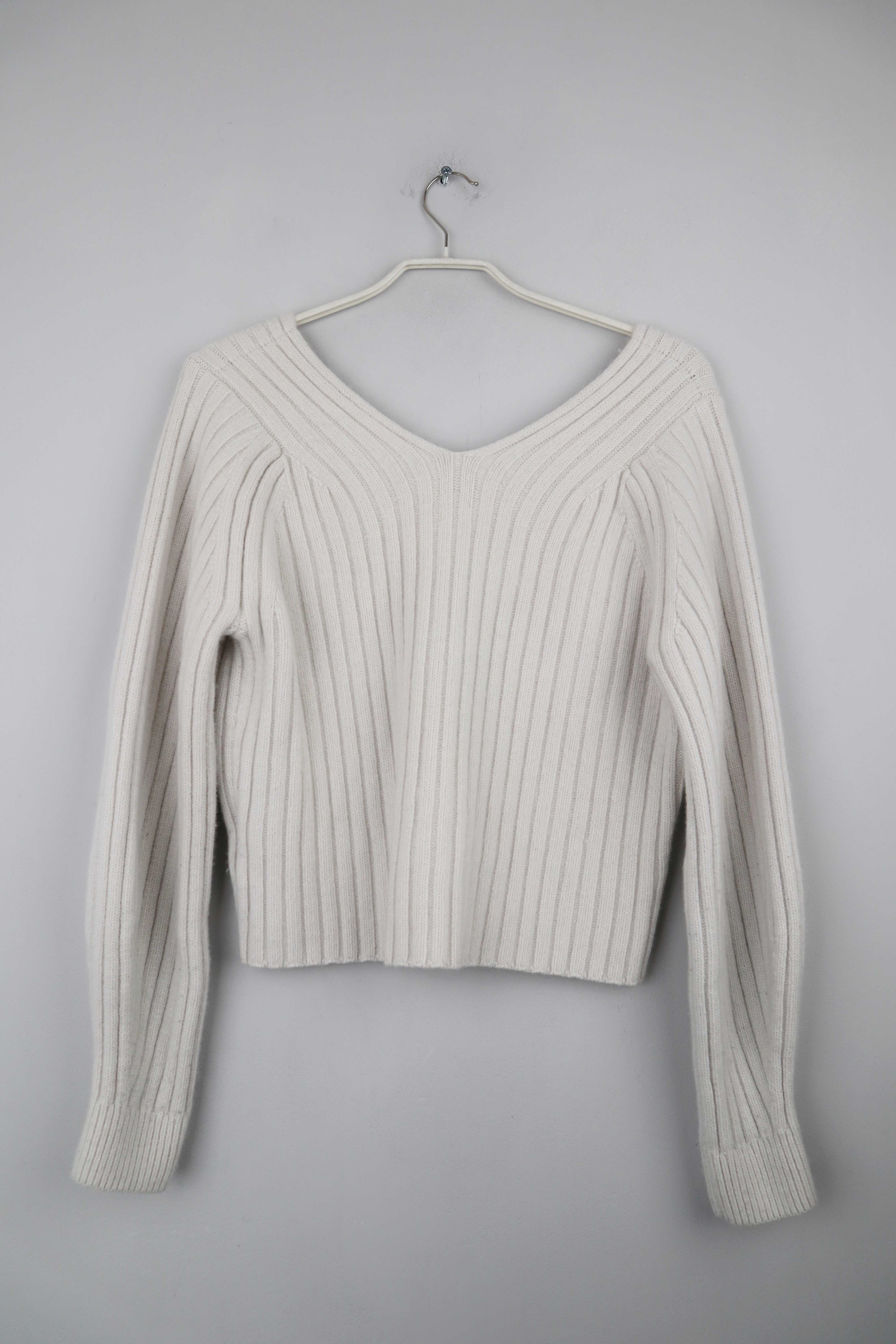 H&M Merinopullover Pullover Sweater Creme gerippt 36 S grau creme